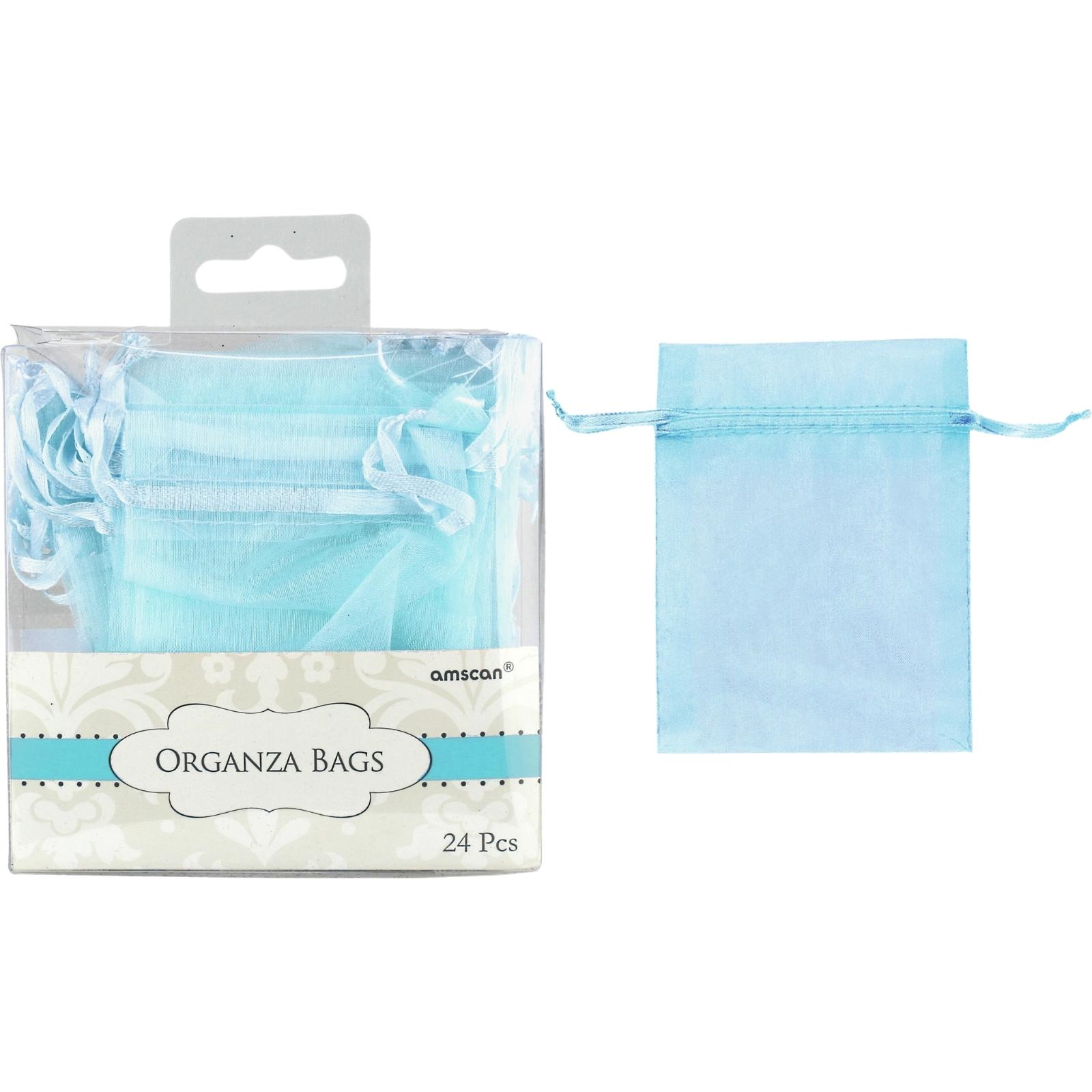 Light Blue Organza Drawstring Bags (Pack of 24)