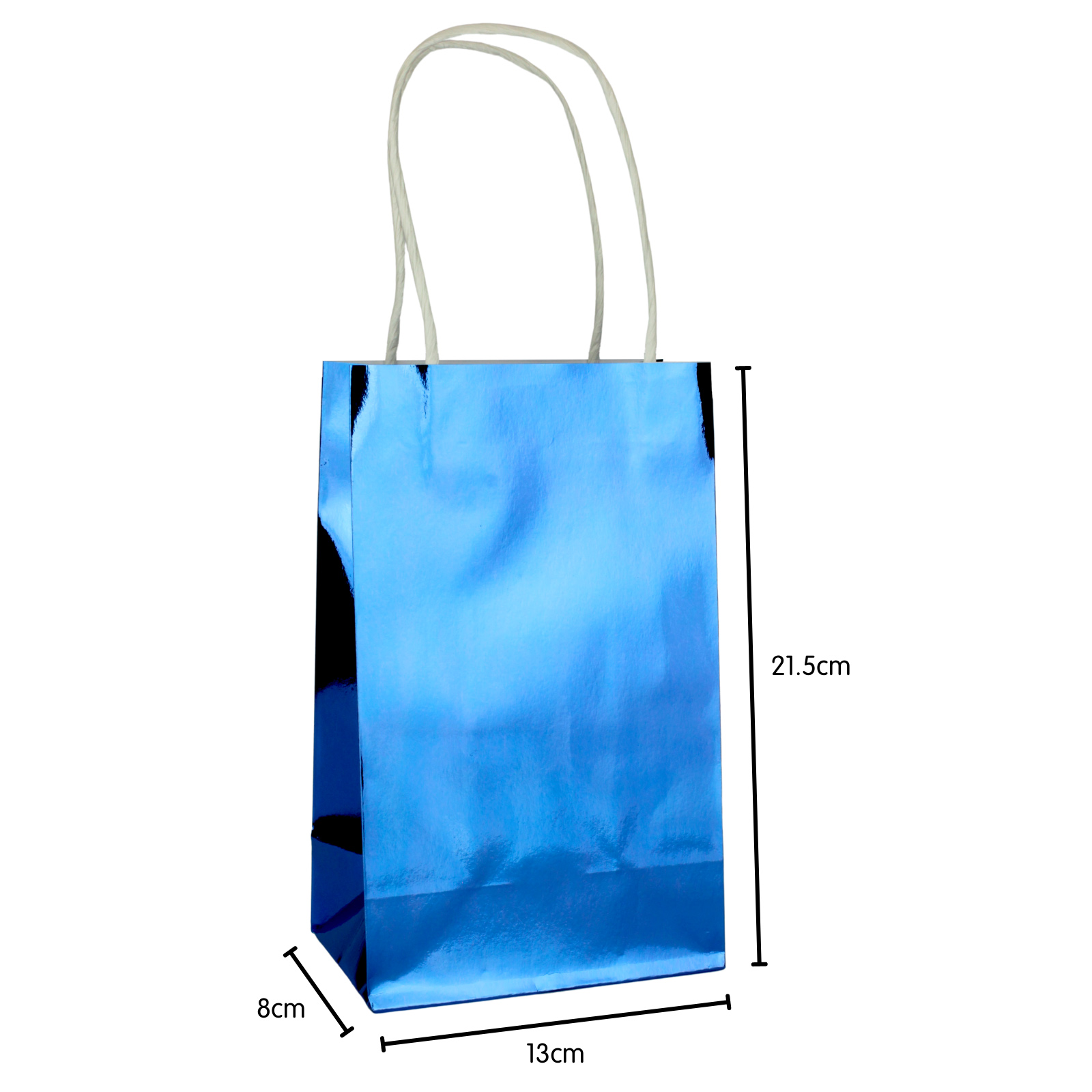 Metallic Blue Paper Gift Bags 21.5cm (Pack of 5) Blue Coloured Party