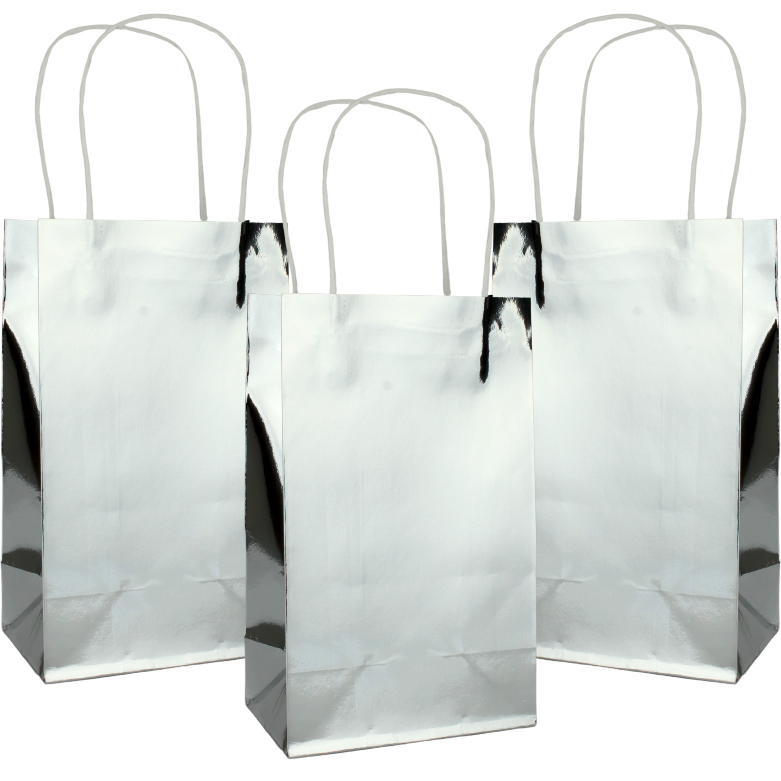 Metallic Silver Paper Gift Bags 21.5cm (Pack of 5)