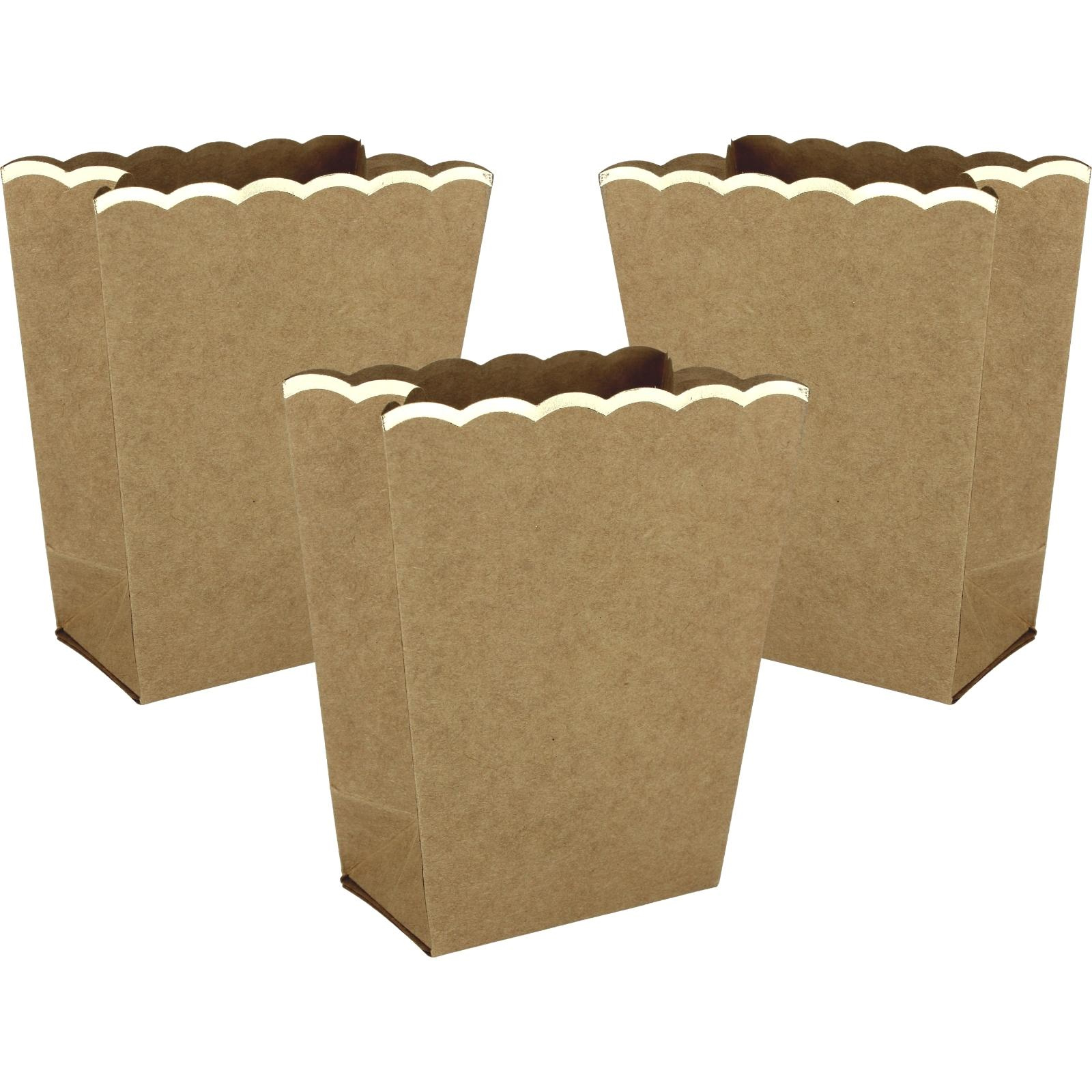Mini Kraft Paper & Gold Scalloped Popcorn Boxes (Pack of 6)