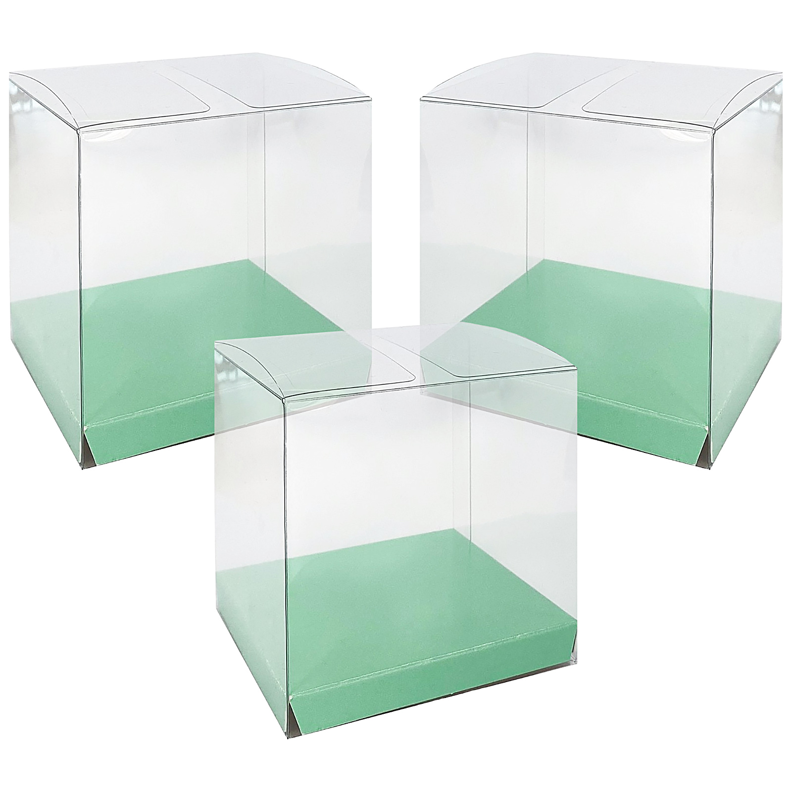 Clear and Mint Green Square Favour Boxes 8cm (Pack of 10)