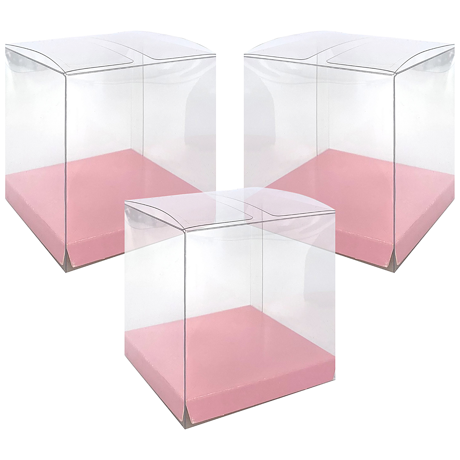 Clear and Pastel Pink Square Favour Boxes 8cm (Pack of 10)