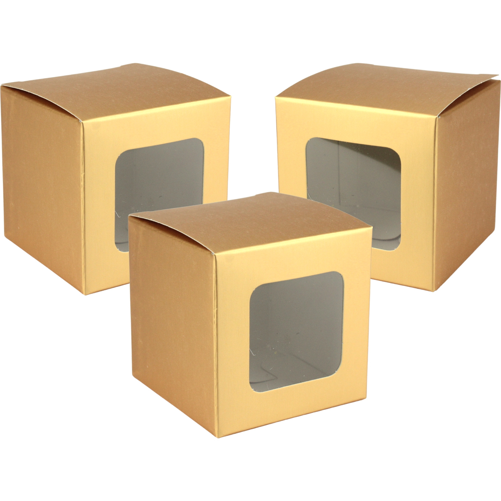 Small Metallic Gold Gift Boxes With Window 6cm (Pack of 12)