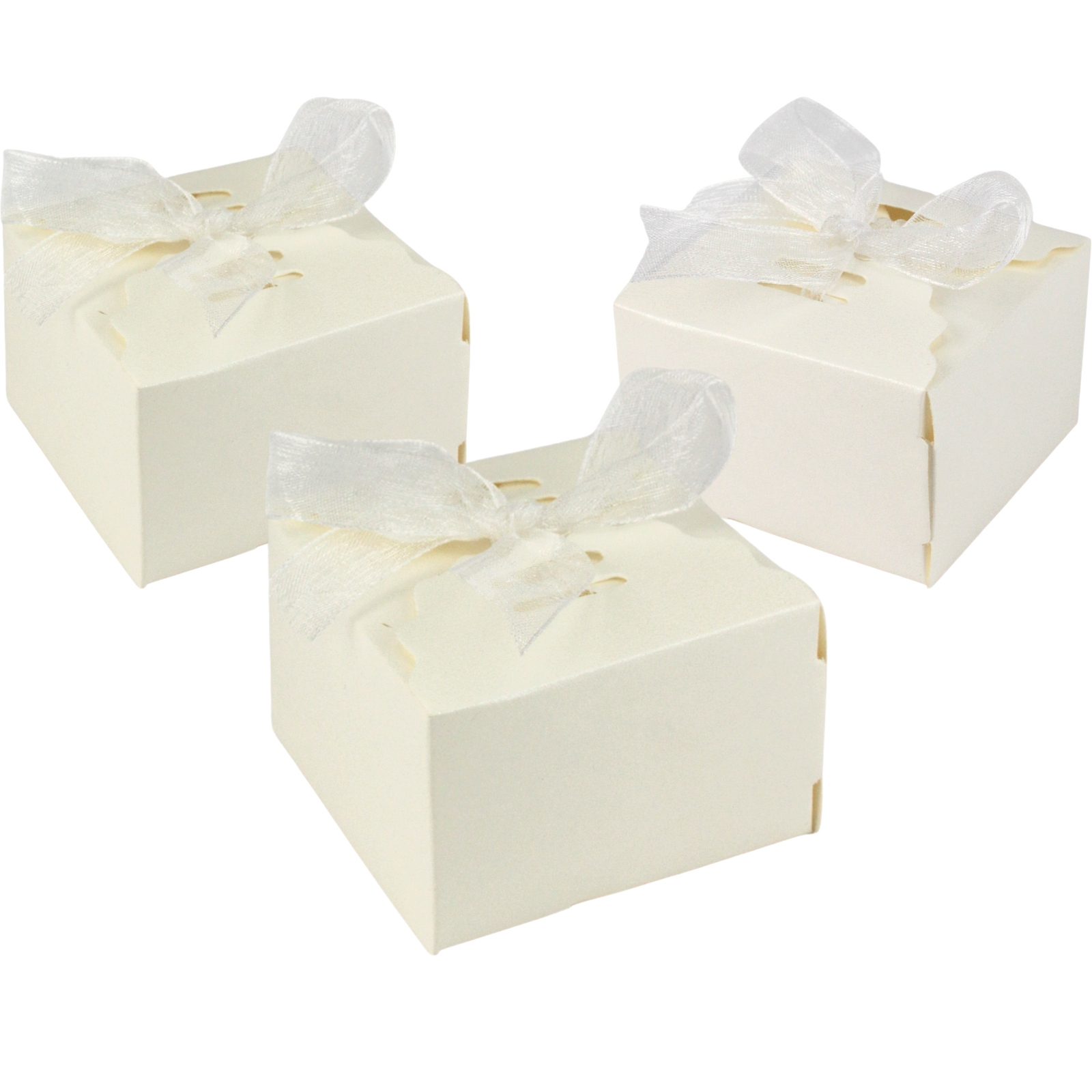 Mini White Scalloped Gift Boxes With Ribbon (Pack of 6) 