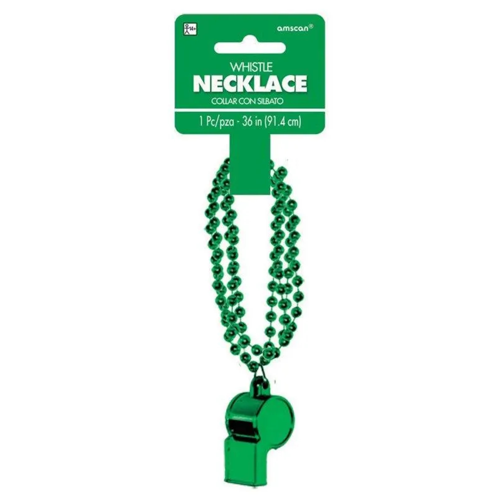 Green Whistle on Chain Necklace Adult Costume Accessory