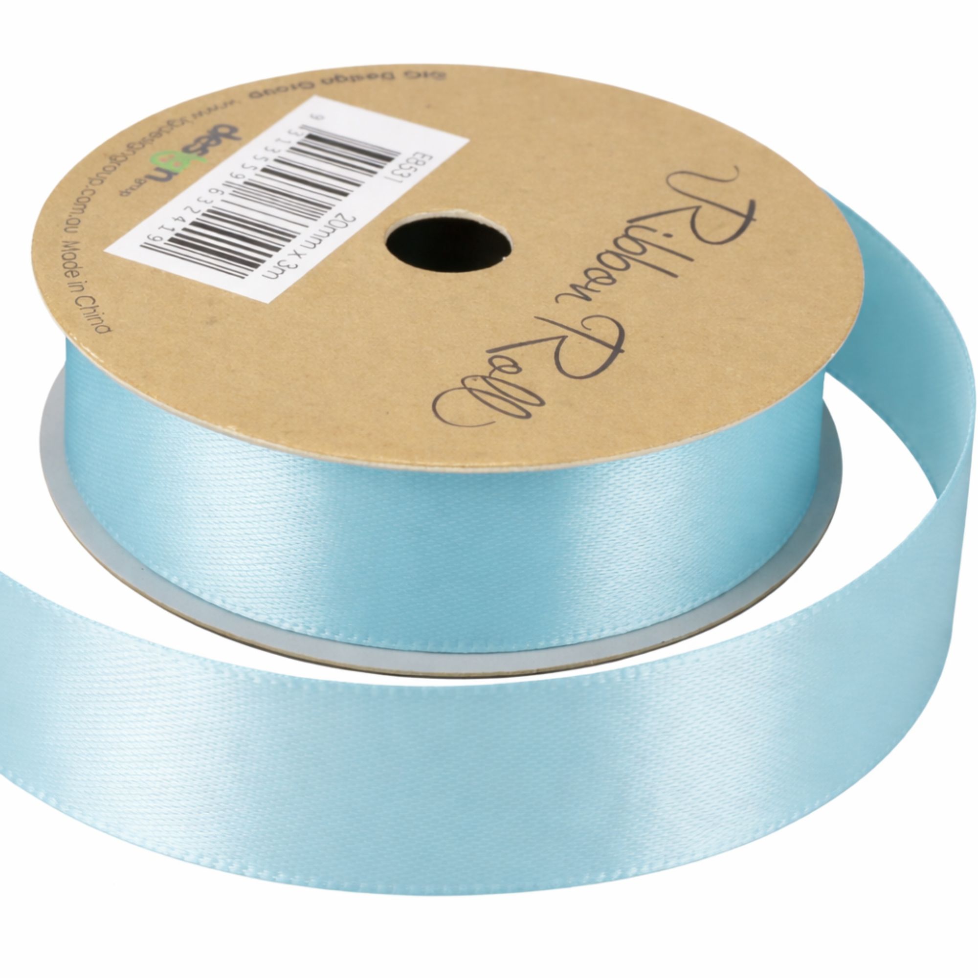 Light Blue Satin Ribbon Roll (20mm x 3m) - Discount Party Supplies