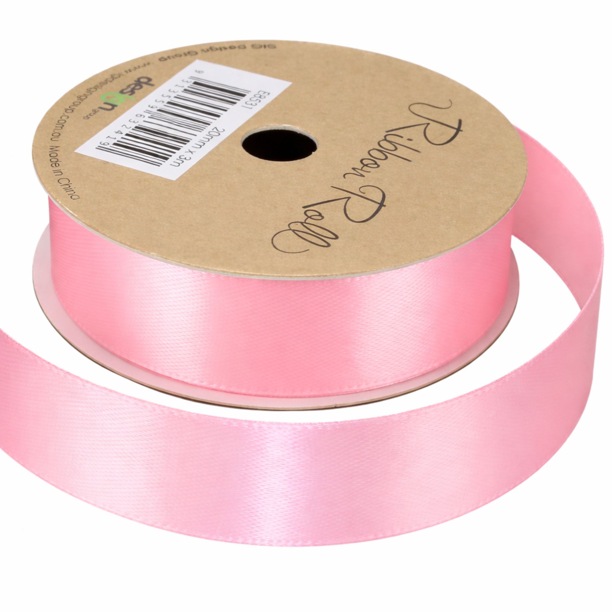 Light Pink Satin Ribbon Roll (20mm x 3m) - Discount Party Supplies