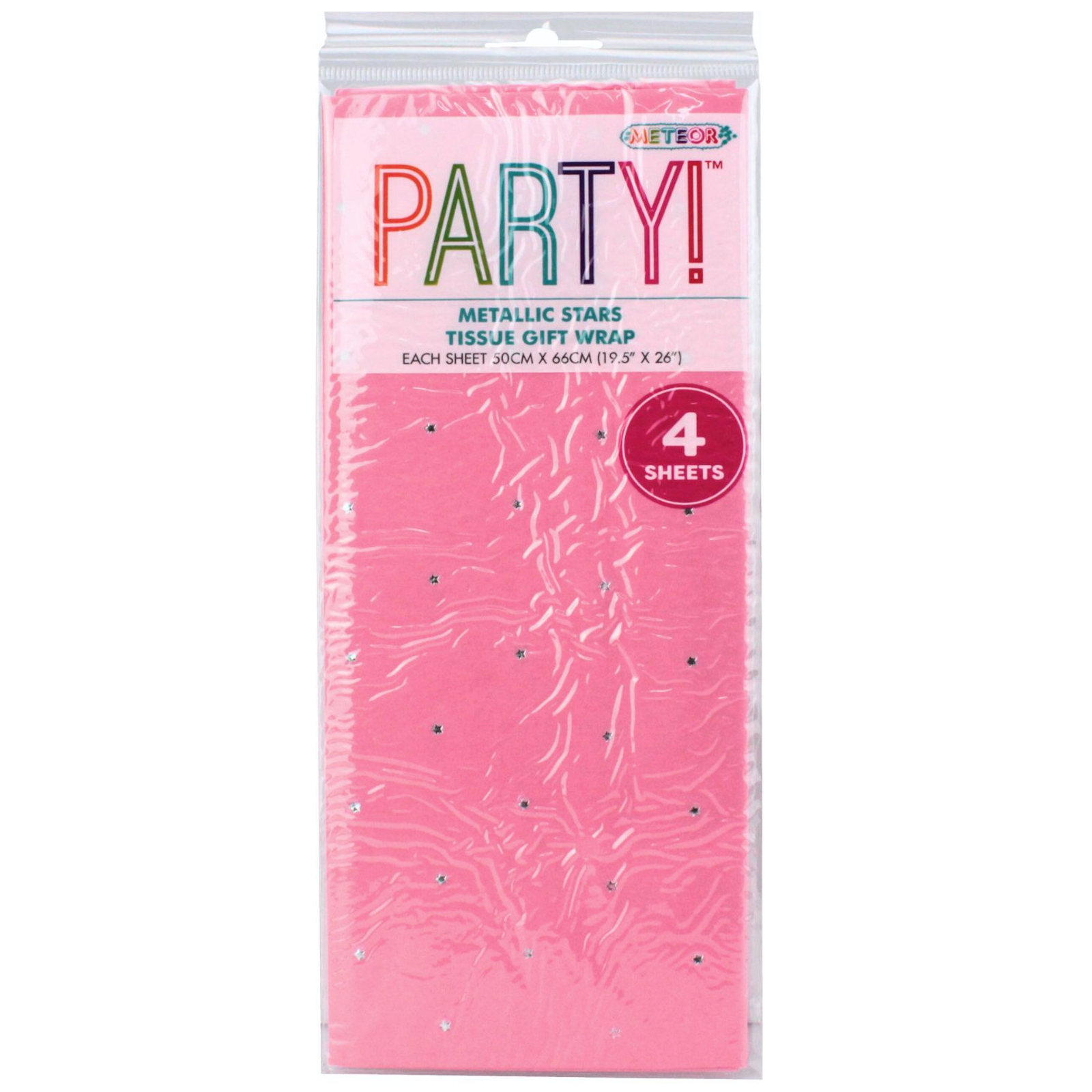Pink With Metallic Silver Stars Tissue Paper (4 Sheets) 