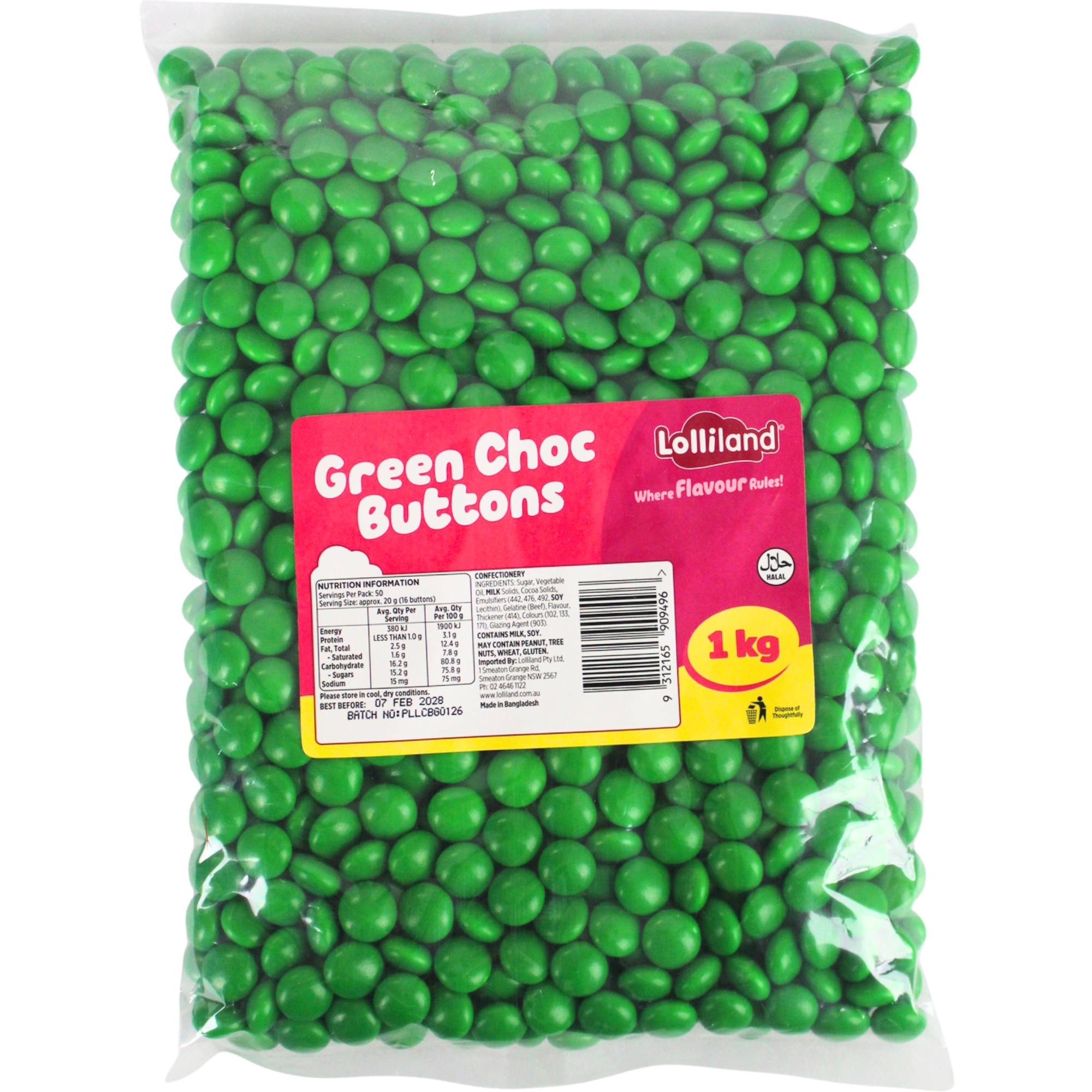 Green Choc Buttons (1kg)