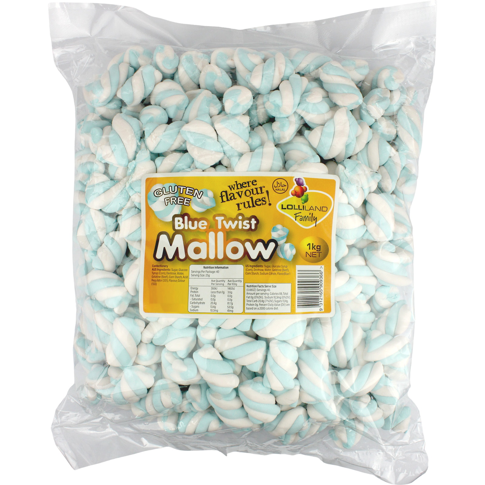 Blue & White Twist Marshmallows (1kg Bag)