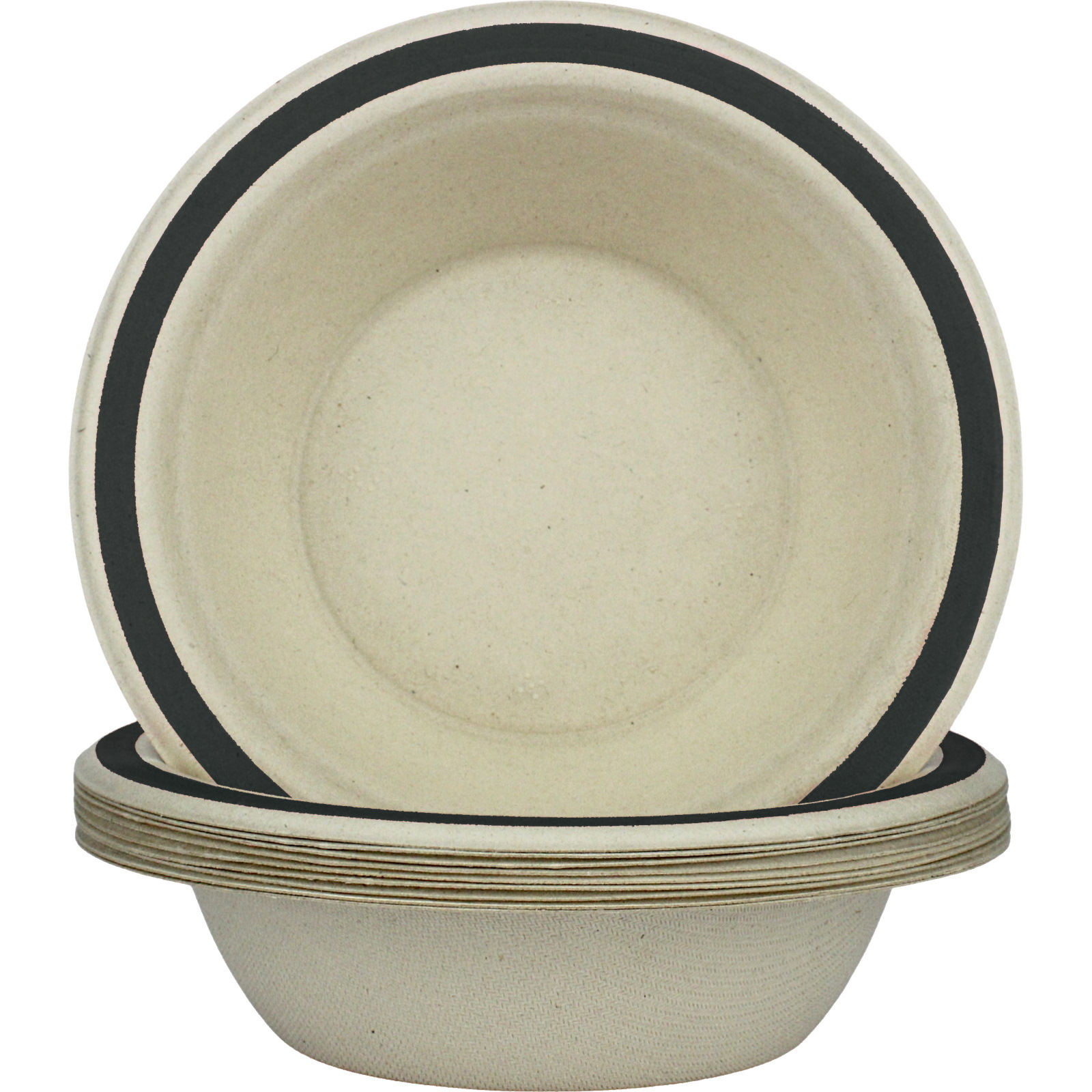 Black Rim Sugar Cane Bowls (Pack of 10)