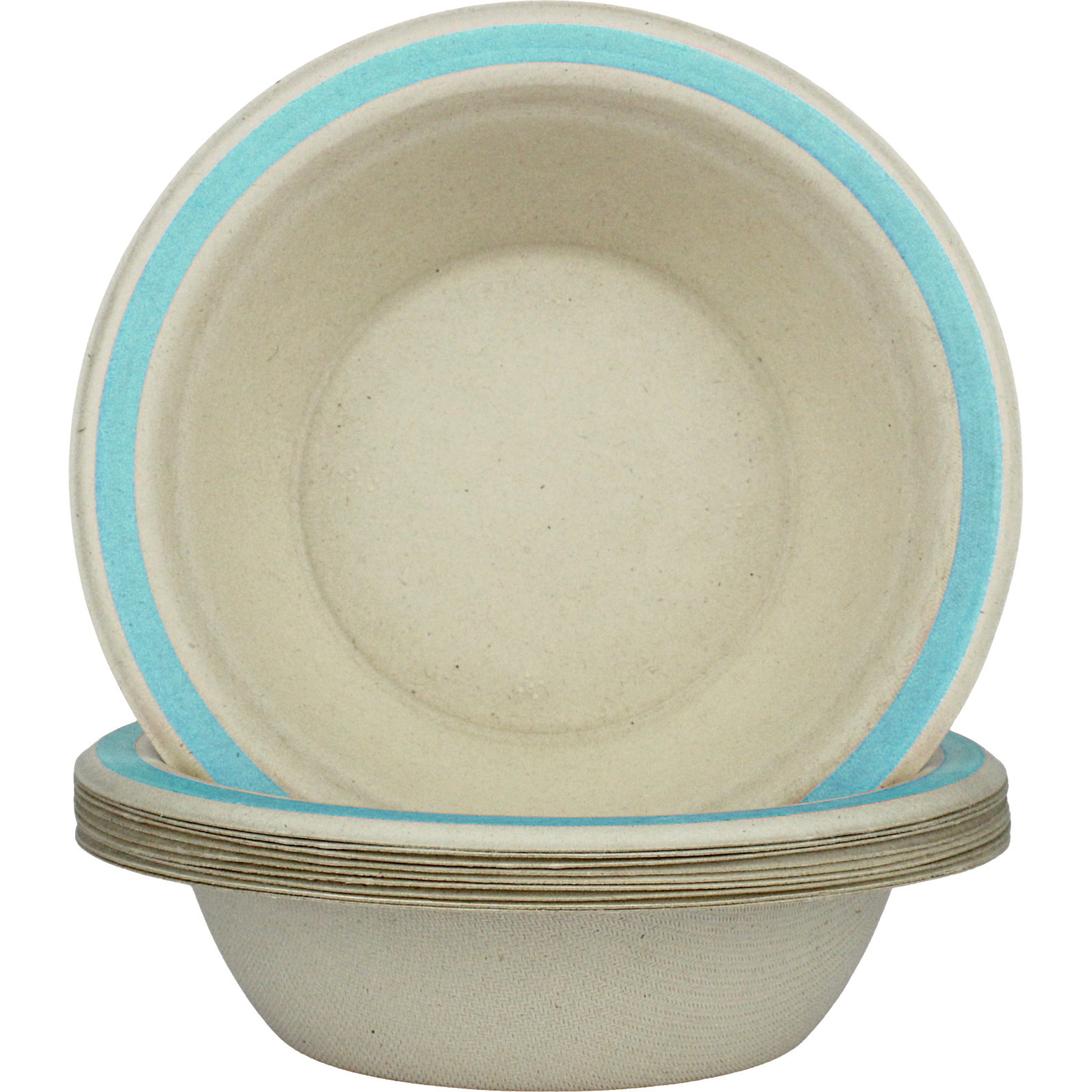 Light Blue Rim Sugar Cane Bowls (Pack of 10)