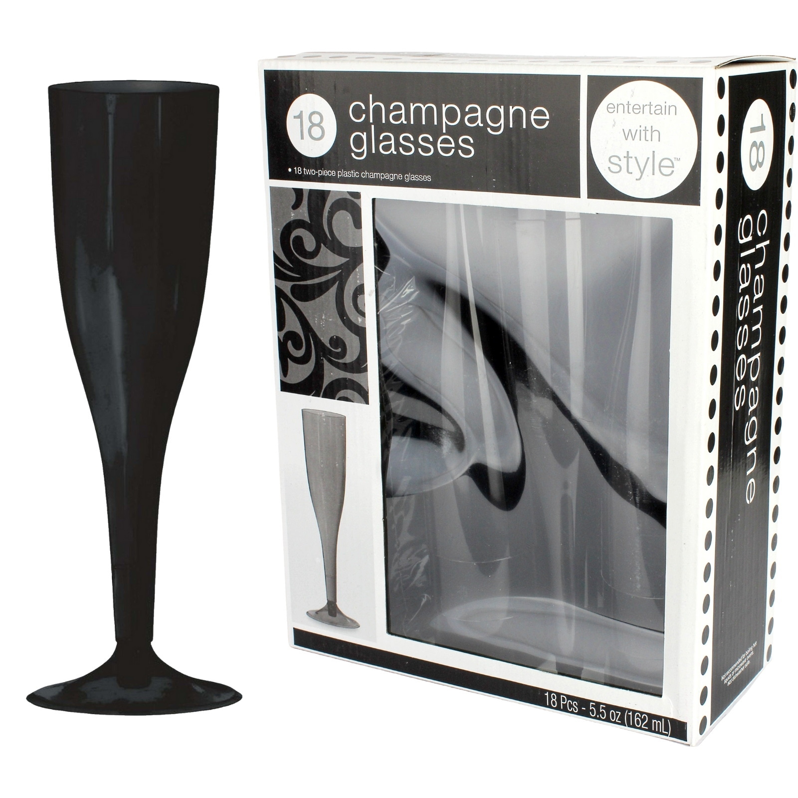 Black Plastic Champagne Glasses (Pack of 18)