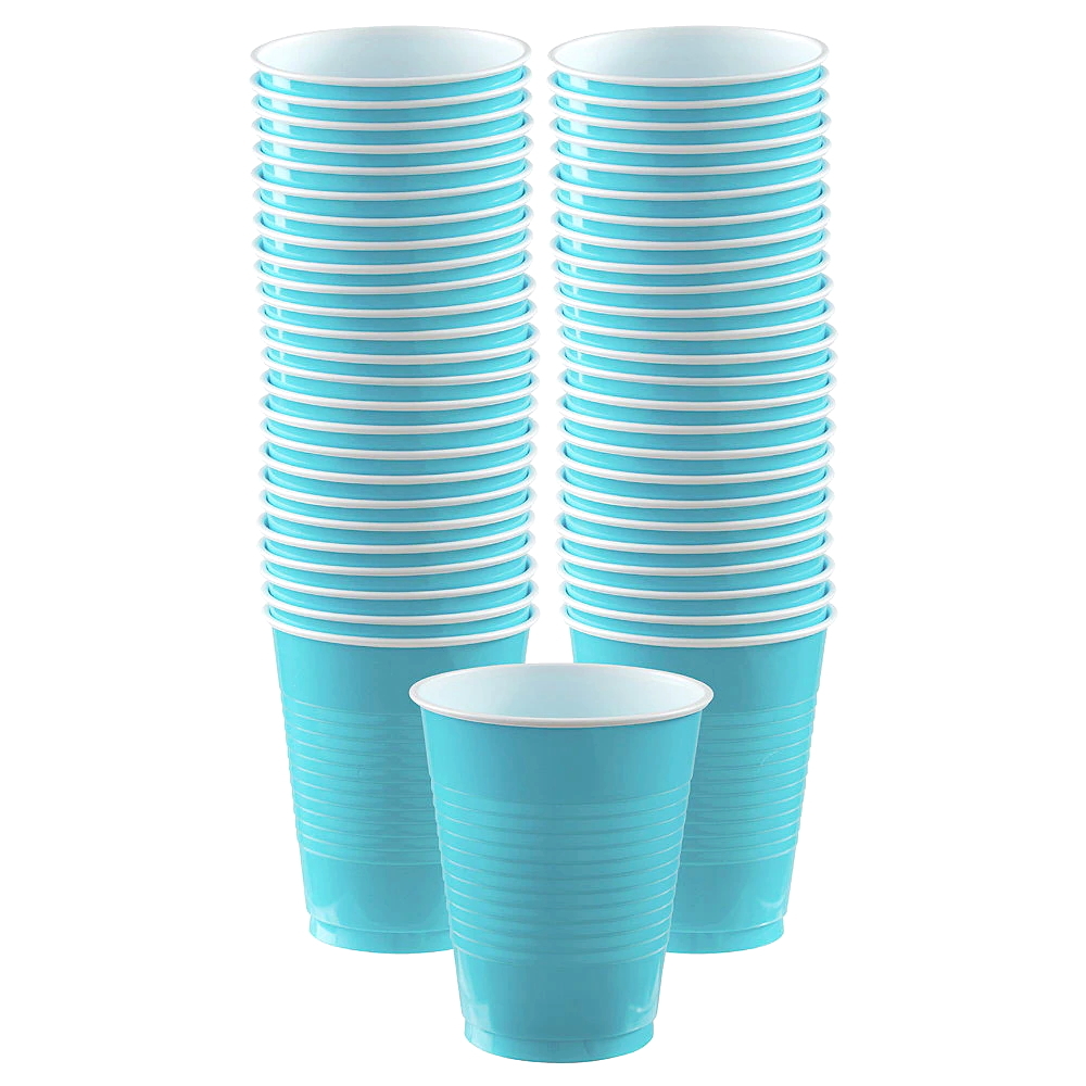 Caribbean Blue Plastic Cups Big Party Pack (Pack of 50)