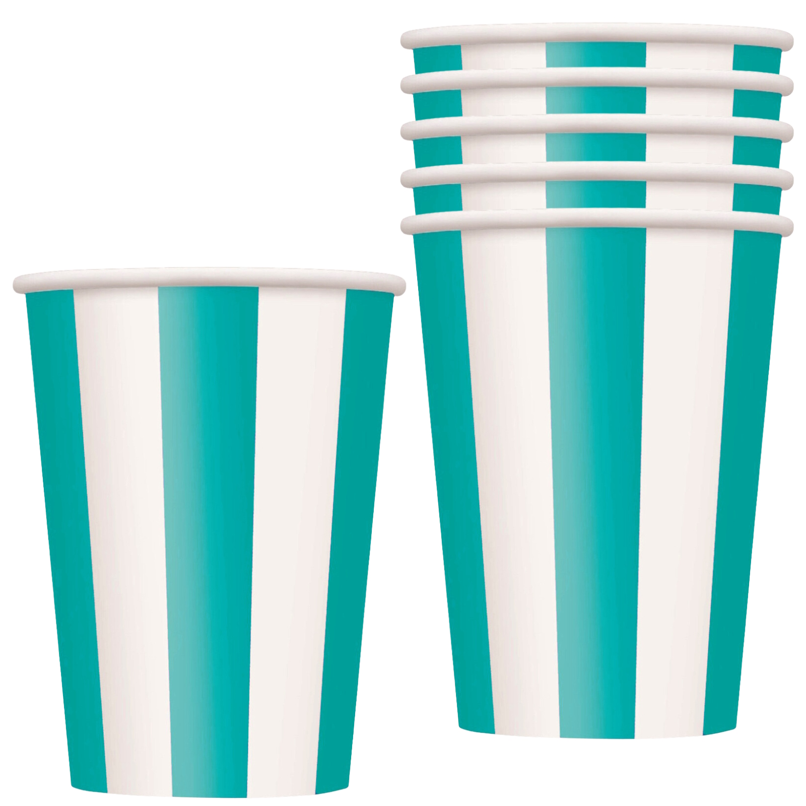 Caribbean Teal and White Striped Paper Cups (Pack of 6)