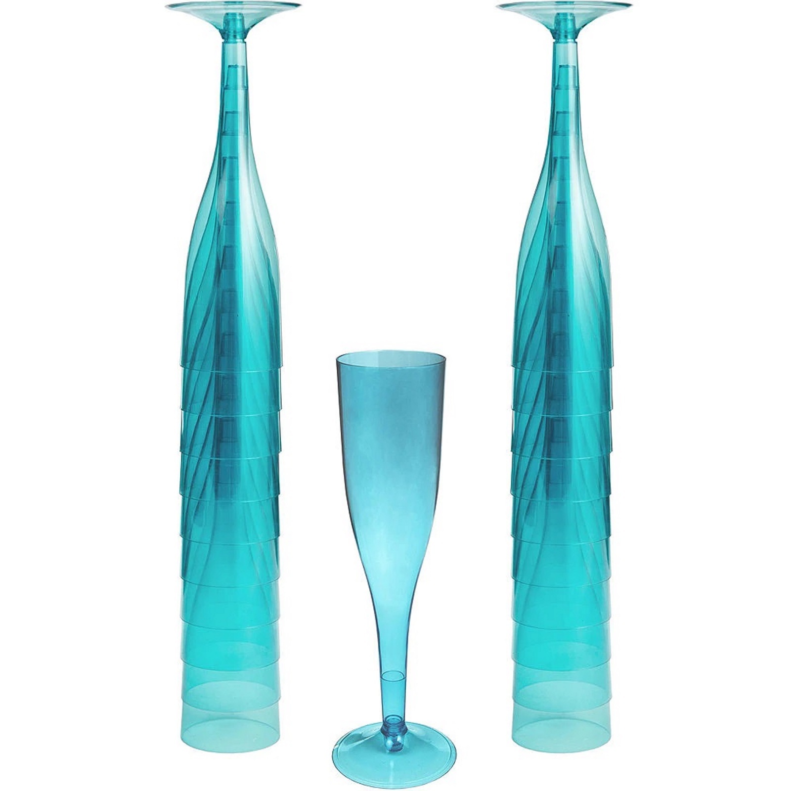 Caribbean Blue Plastic Champagne Glasses (Pack of 20)