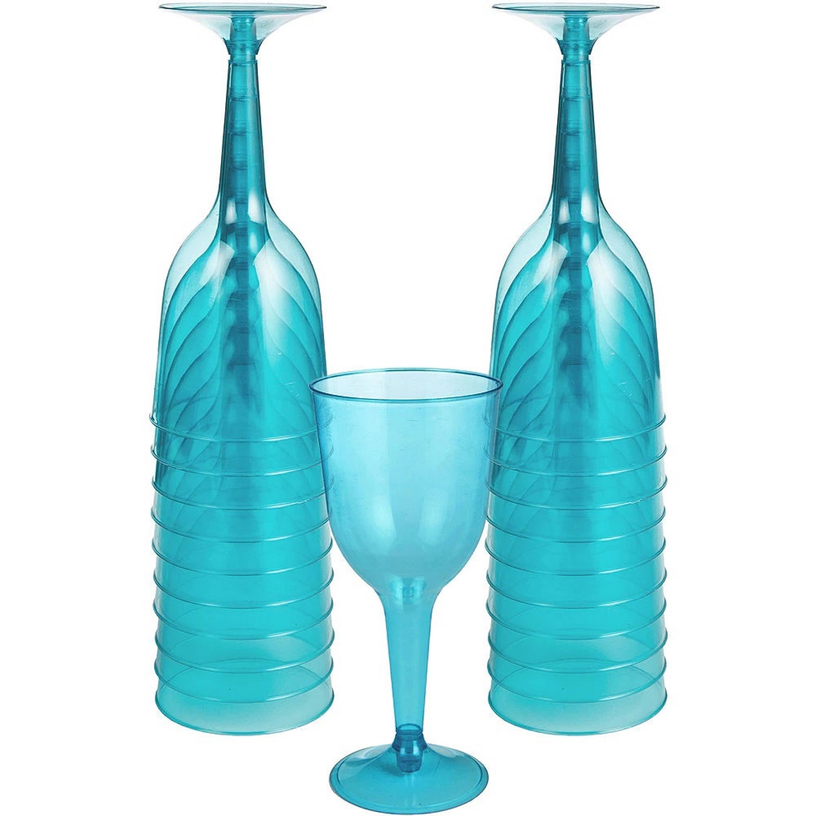 Caribbean Blue Plastic Wine Glasses (Pack of 20)