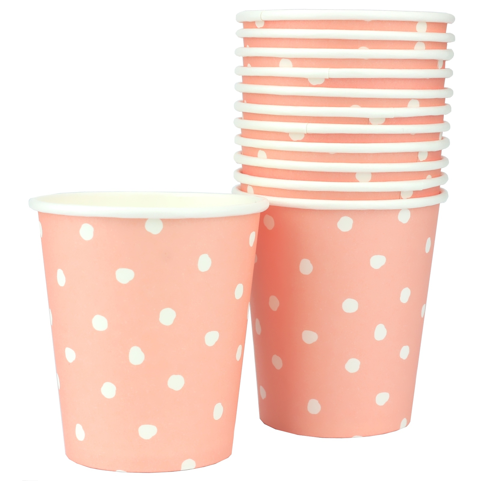 Pastel Coral and White Dot Paper Cups (Pack of 12)