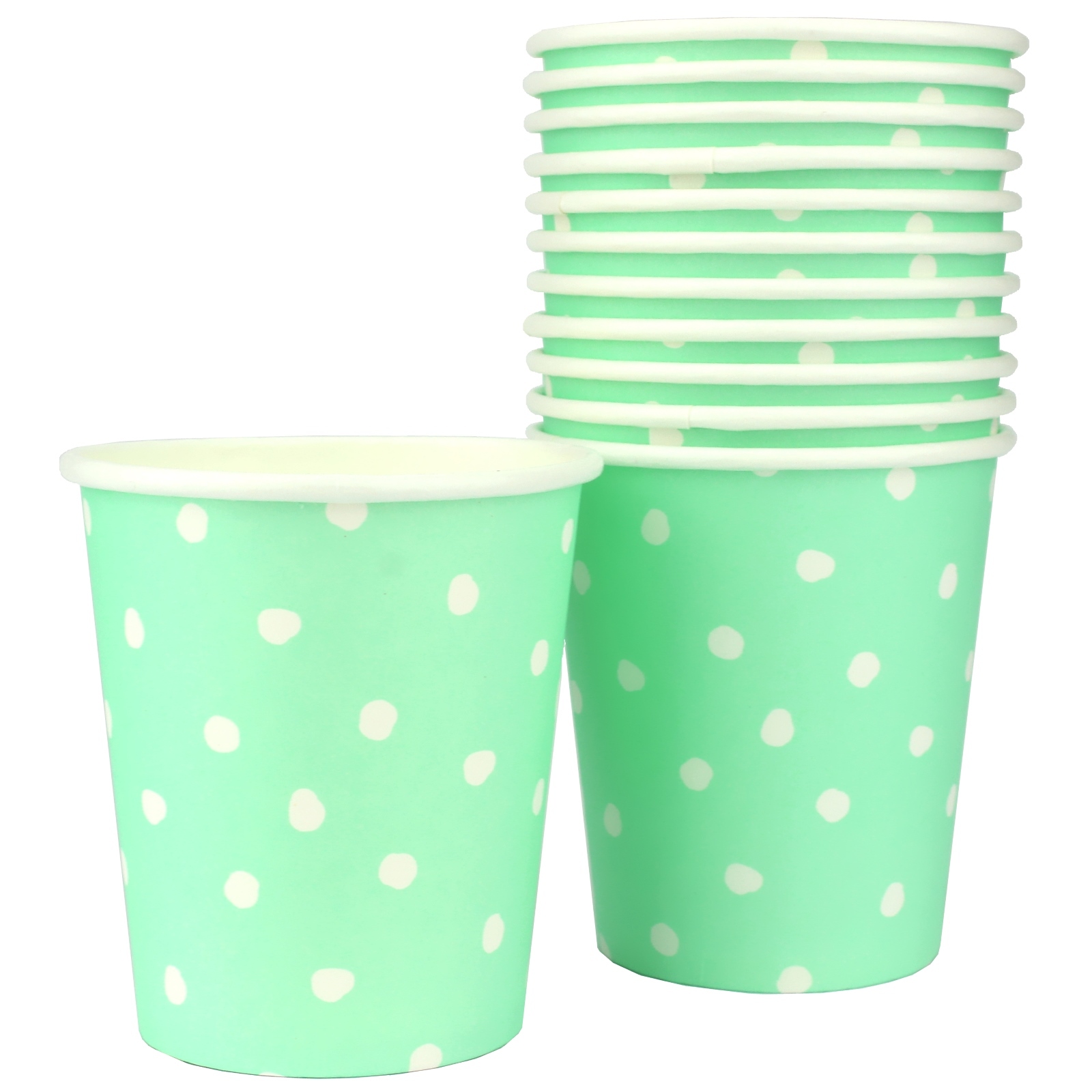 Pastel Mint and White Dot Paper Cups (Pack of 12)