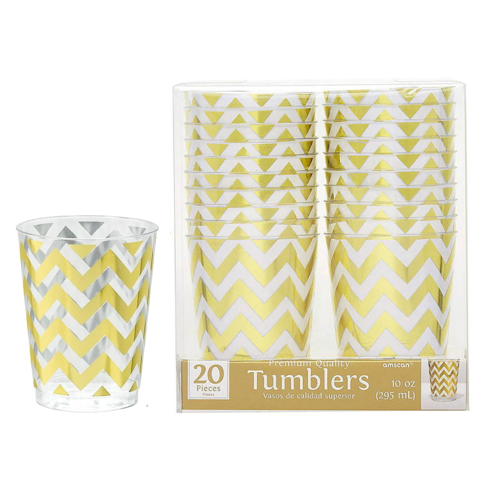 Gold Chevron Plastic Tumbler Cups 295ML (Pack of 20)