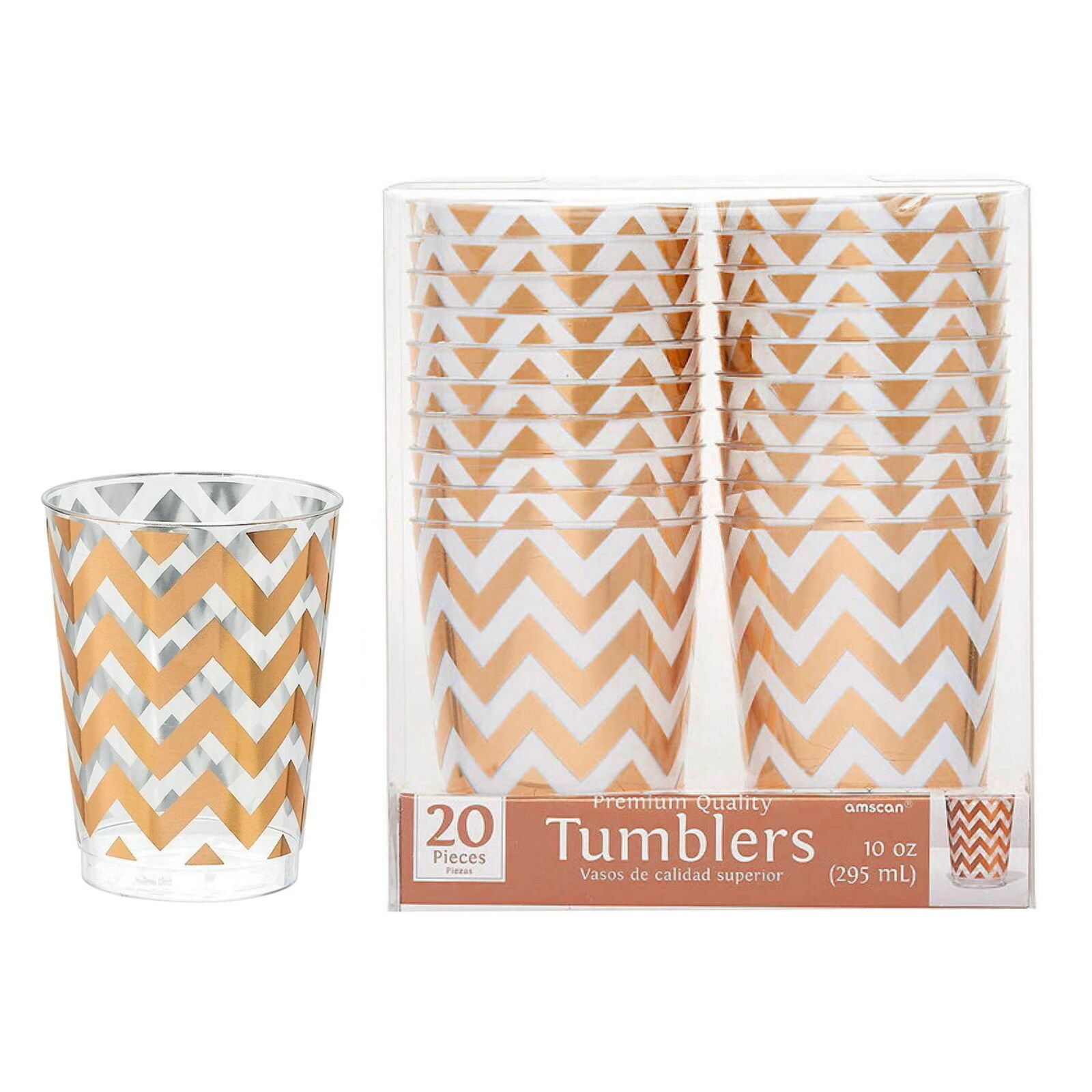 Rose Gold Chevron Plastic Tumbler Cups 295ML (Pack of 20)