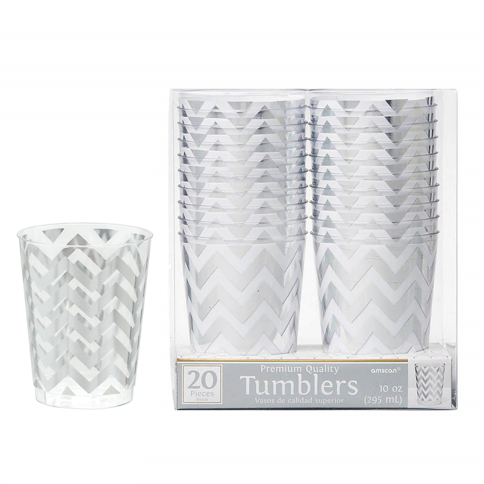 Silver Chevron Plastic Tumbler Cups 295ML (Pack of 20)