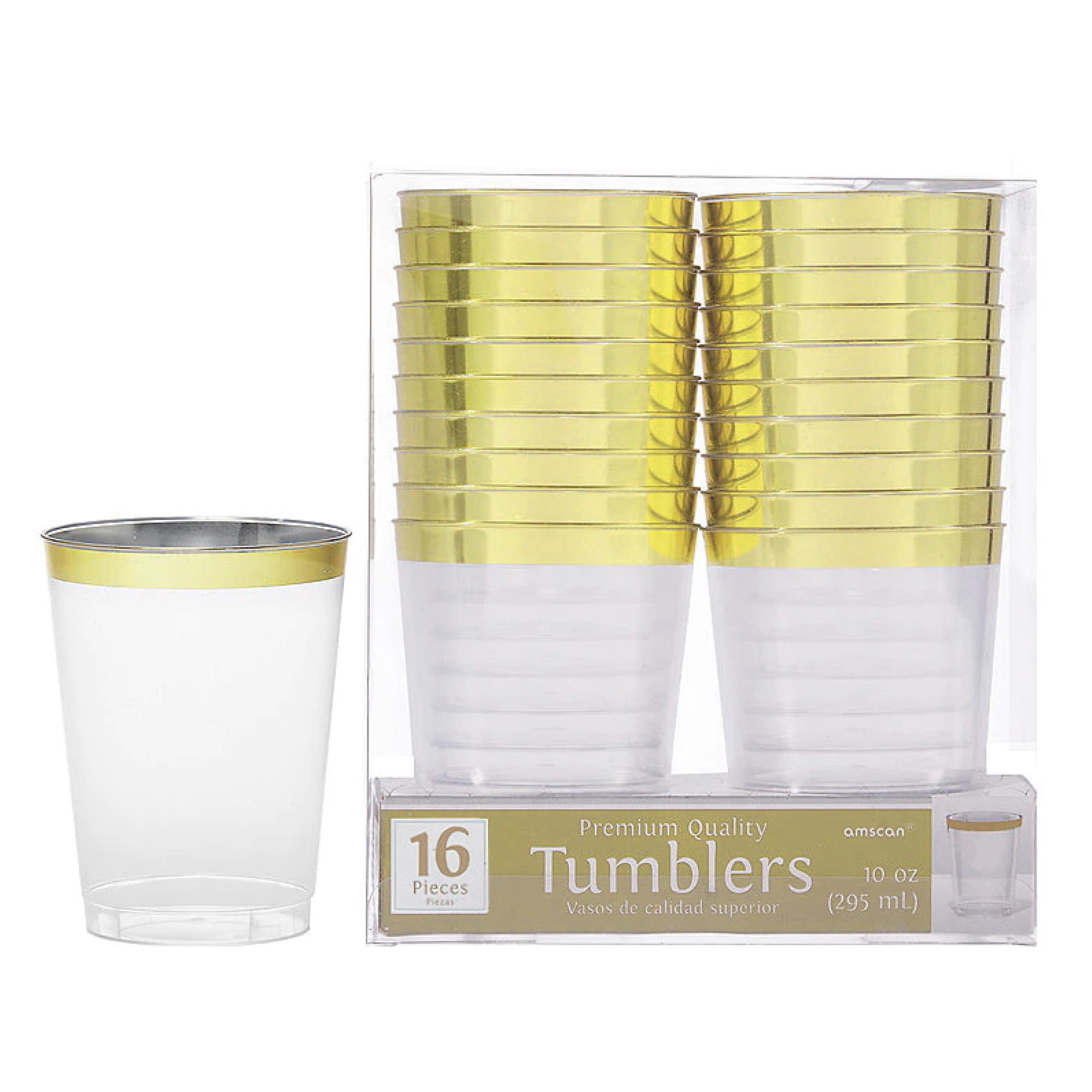Gold Trim Plastic Tumbler Cups (Pack of 16)