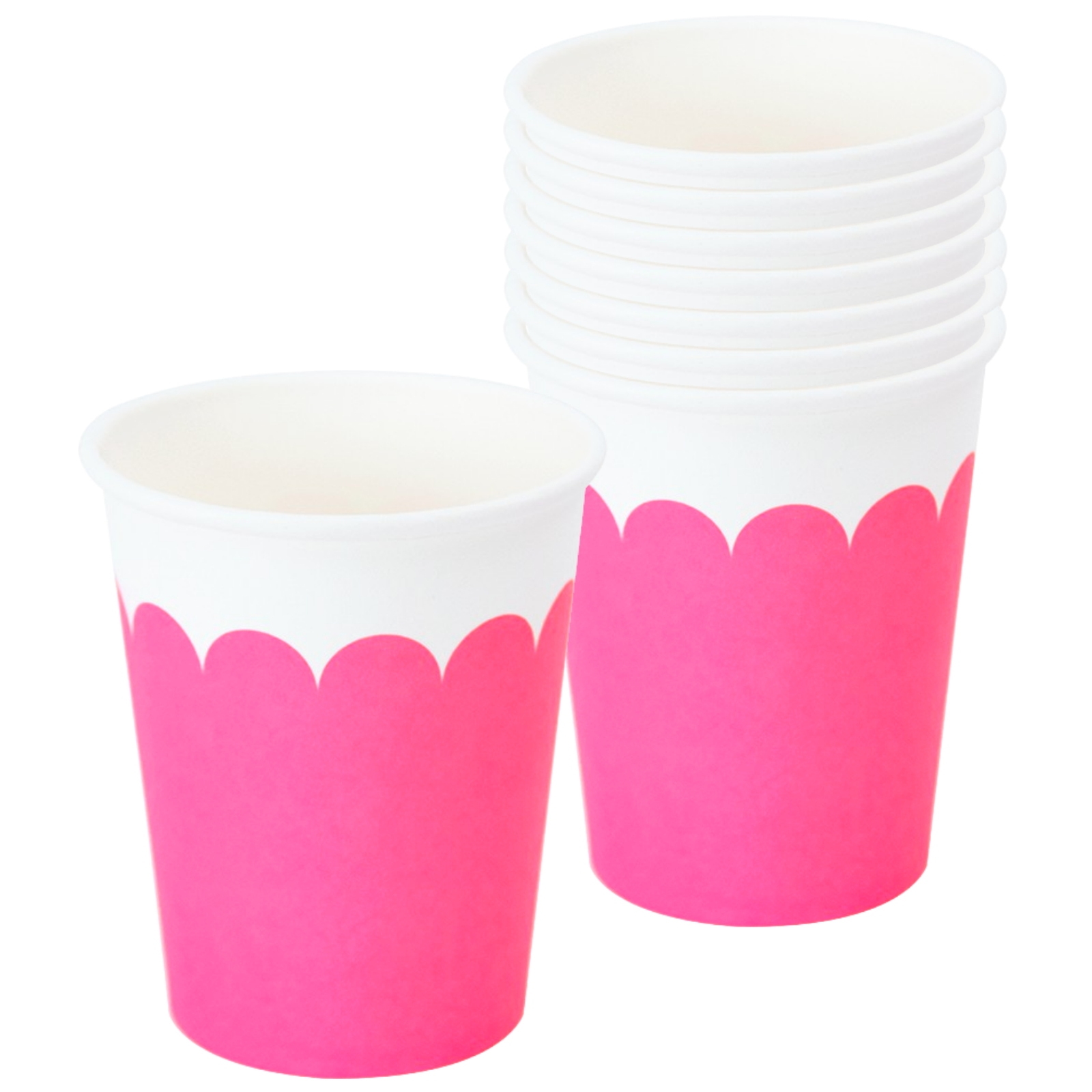 Hot Pink & White Scalloped Paper Cups (Pack of 8)