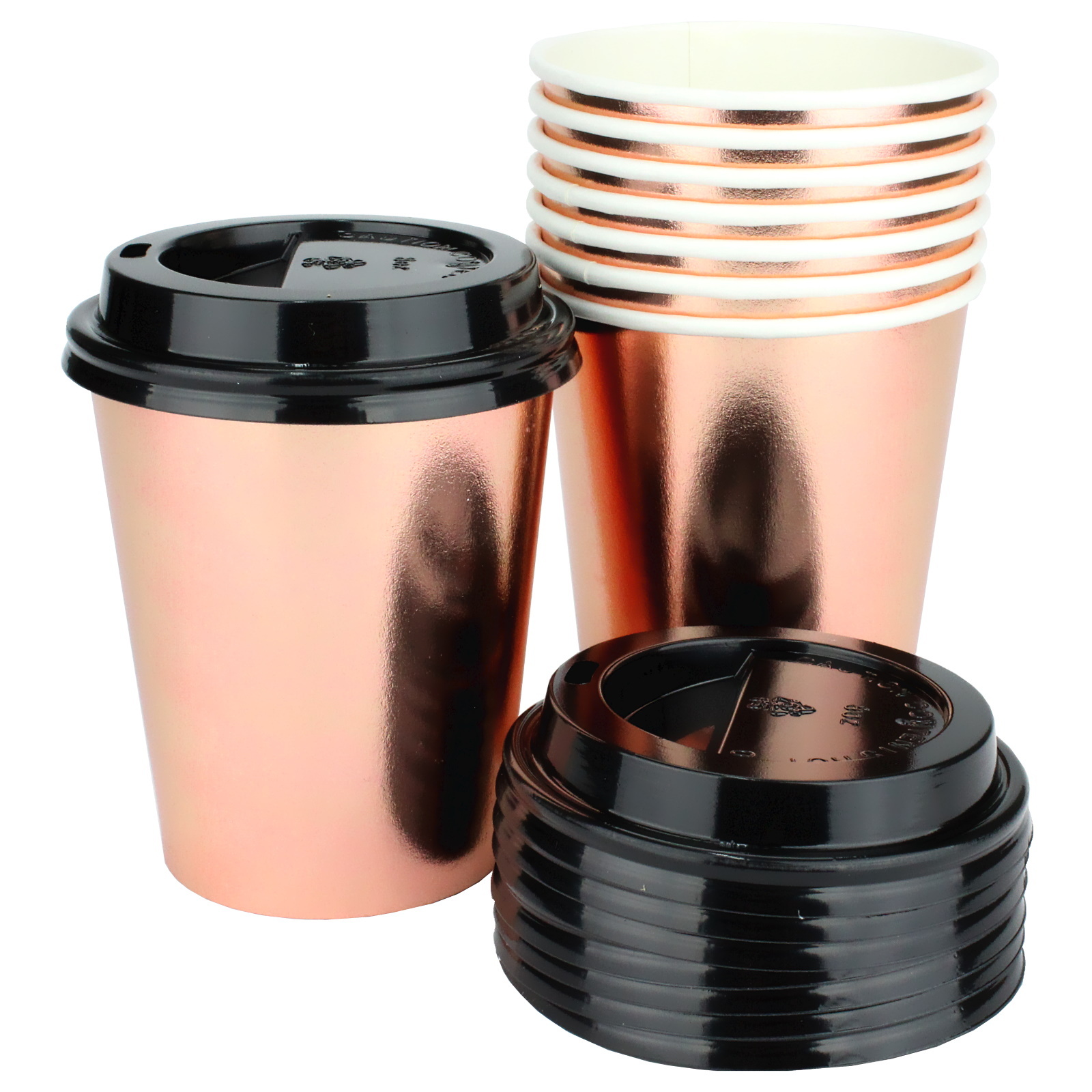 Rose Gold Foil Coffee Cups with Lids 237ml (Pack of 8)