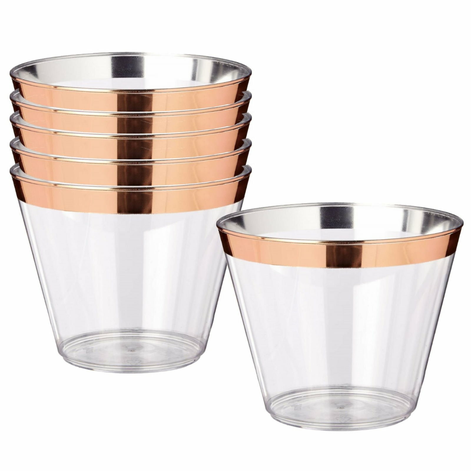 Rose Gold Trim Plastic Tumbler Cups 250ml (Pack of 6) 