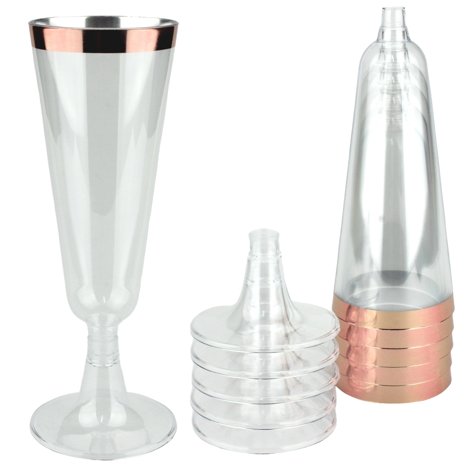 Rose Gold Trim Plastic Champagne Glasses 150ml (Pack of 6) 