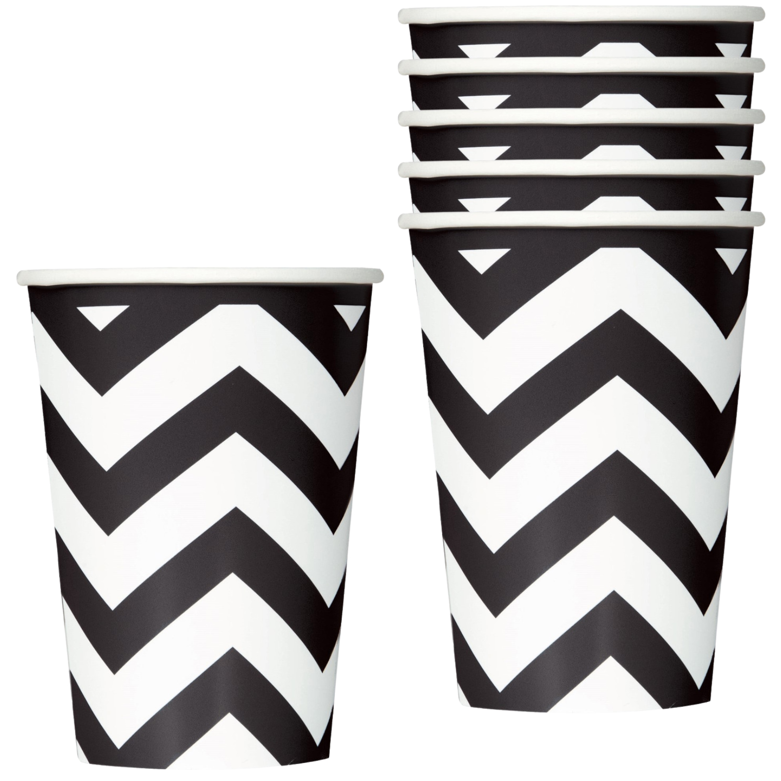 Midnight Black Chevron Paper Cups 355ml (Pack of 6)
