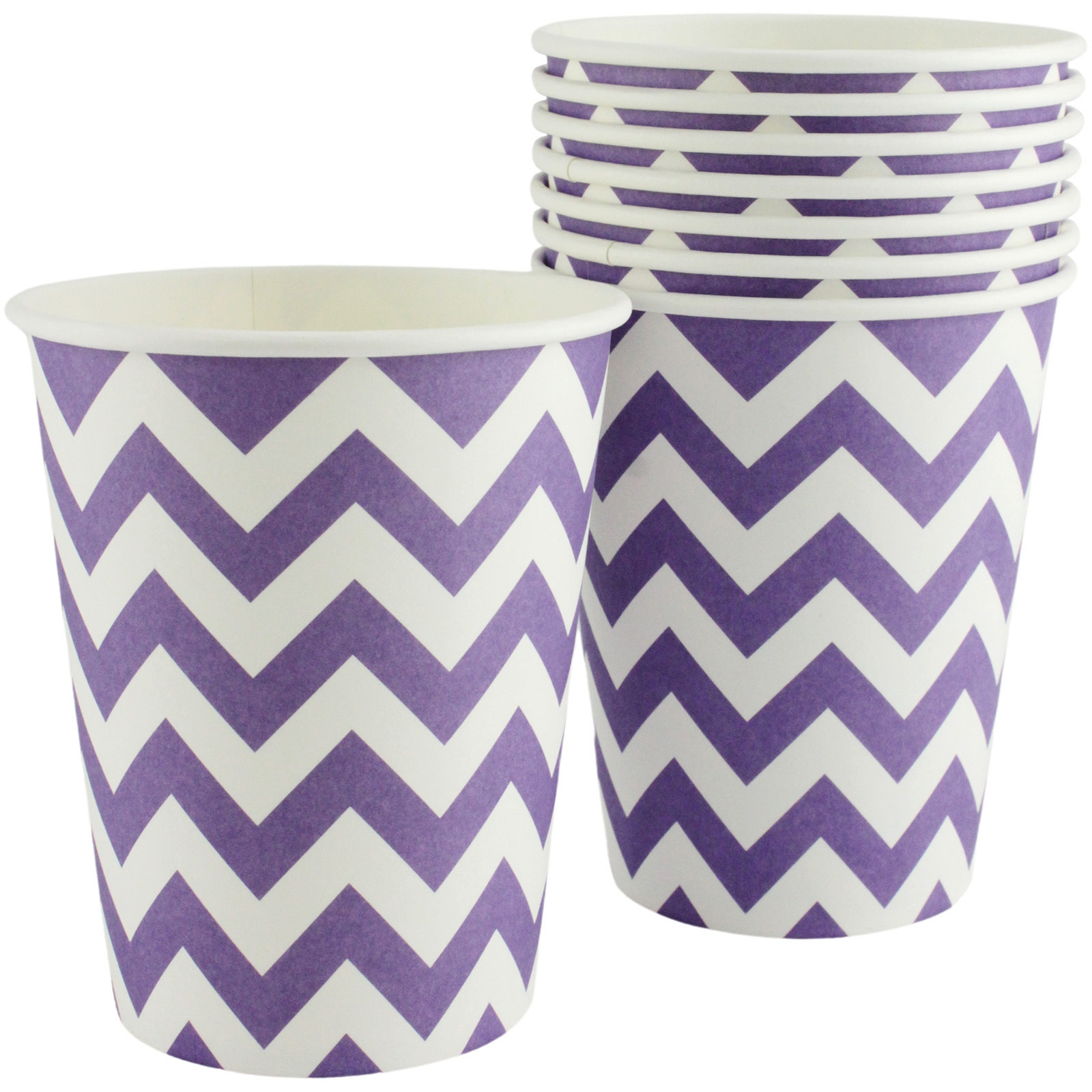 New Purple Chevron Paper Cups 266ml (Pack of 8) 