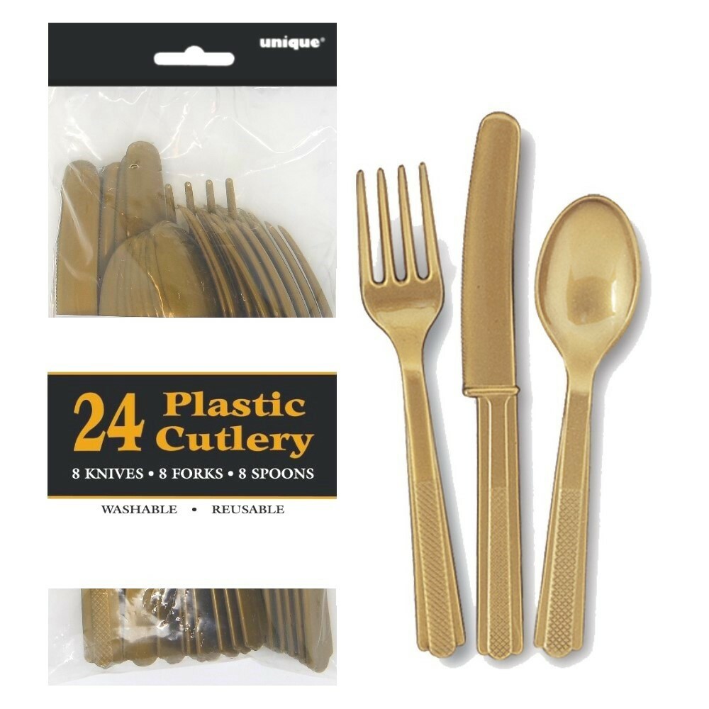 Gold Plastic Cutlery (Pack of 24)