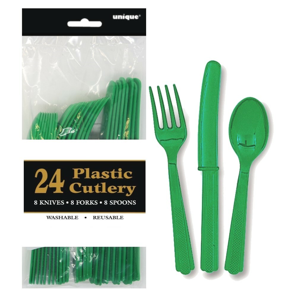 Green Plastic Cutlery (Pack of 24)