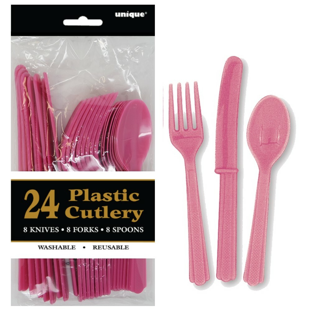 Hot Pink Plastic Cutlery (Pack of 24)