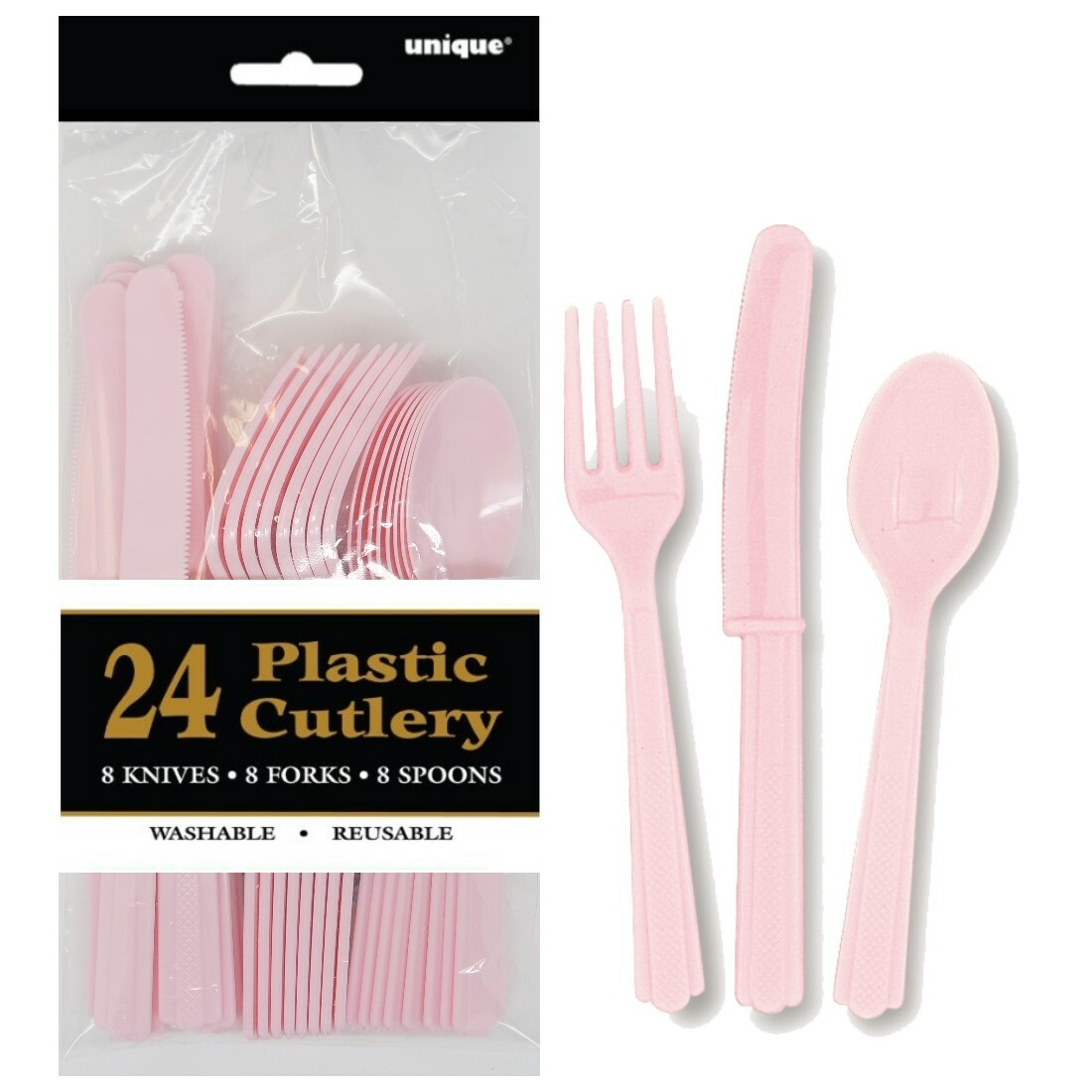 Light Pink Plastic Cutlery (Pack of 24)