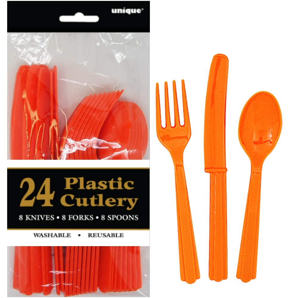 Orange Plastic Cutlery (Pack of 24)