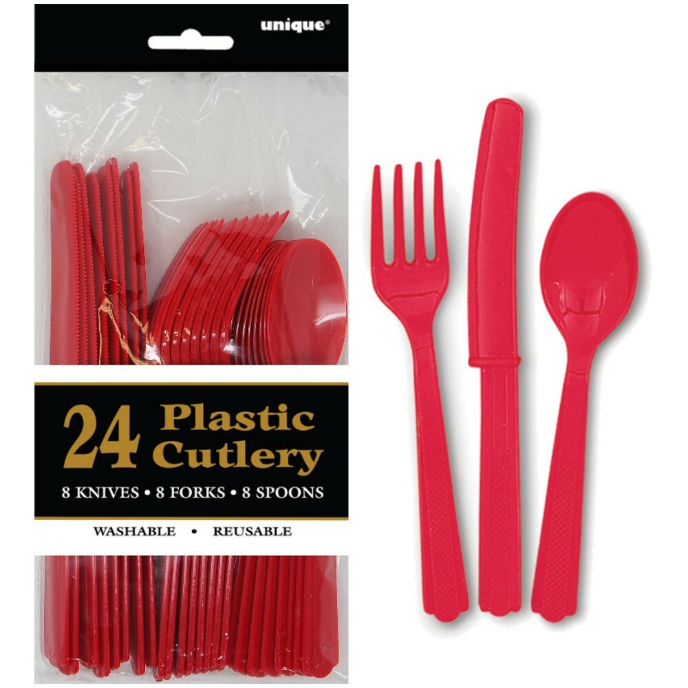 Red Plastic Cutlery (Pack of 24)