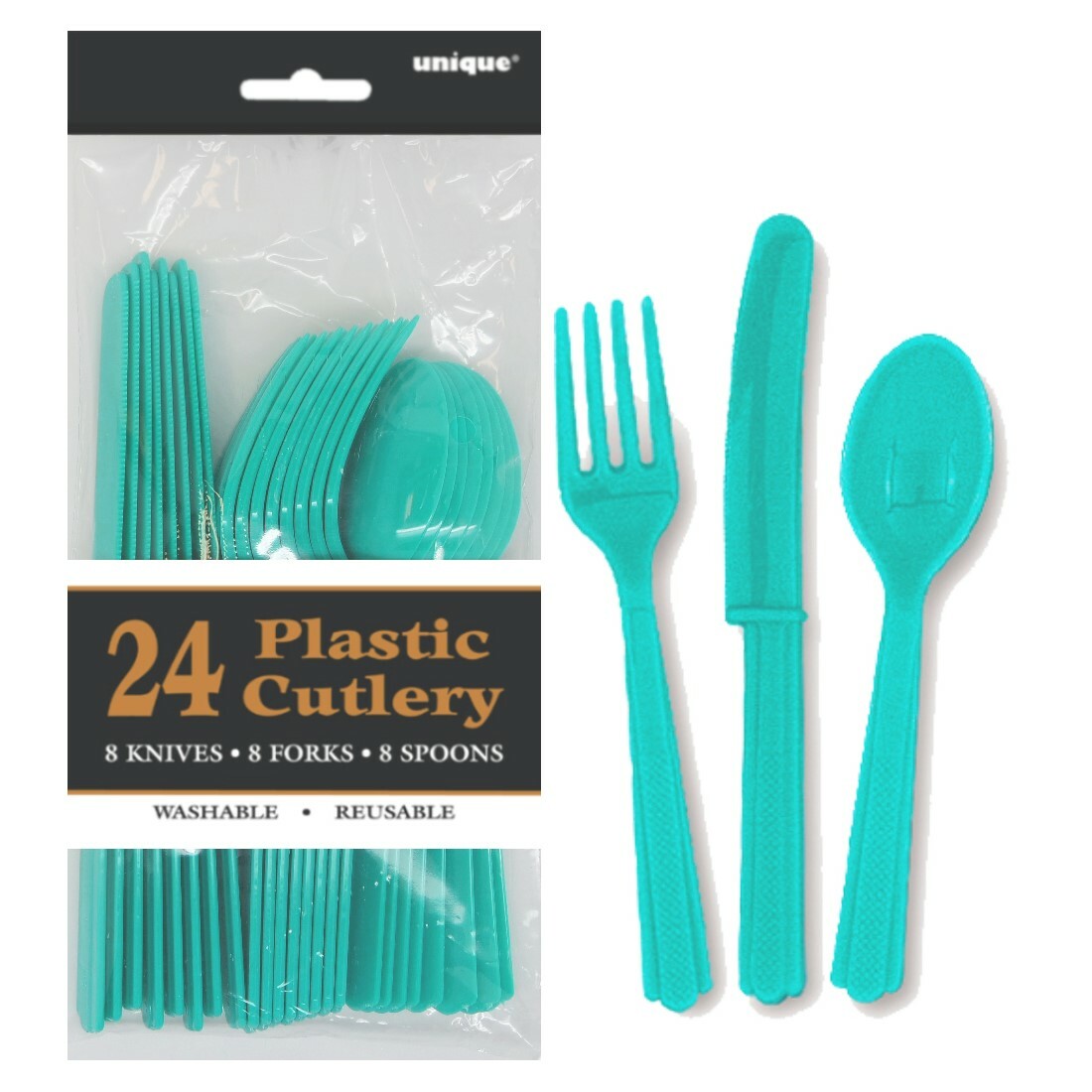 Teal Plastic Cutlery (Pack of 24)