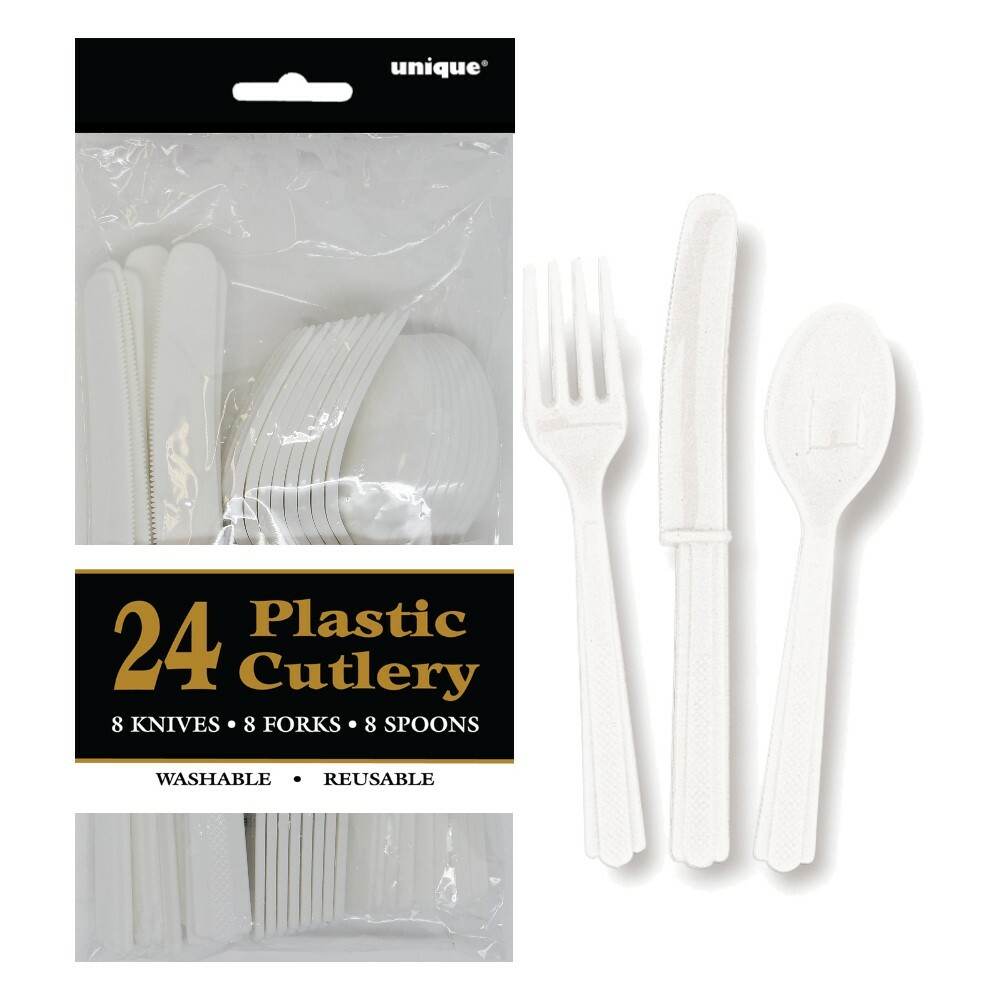 White Plastic Cutlery (Pack of 24)