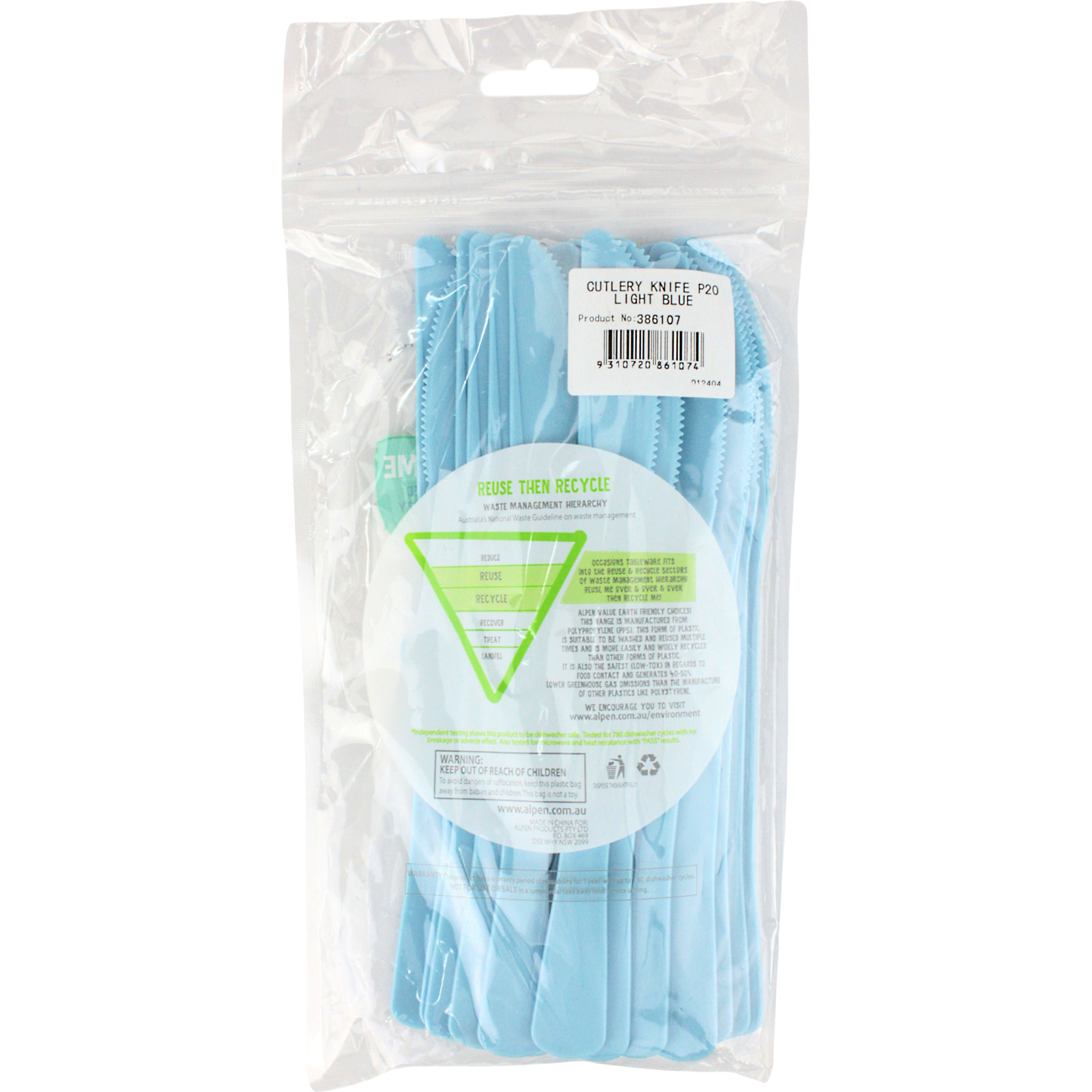 Ice Light Blue Reusable Plastic Knives (Pack of 20) Light Blue