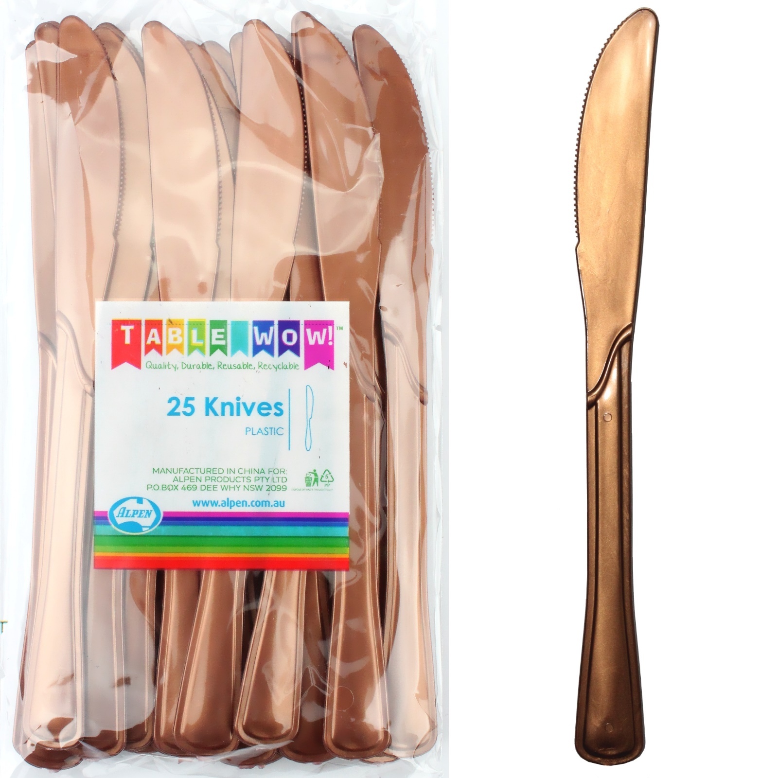 Rose Gold Plastic Knives (Pack of 25)