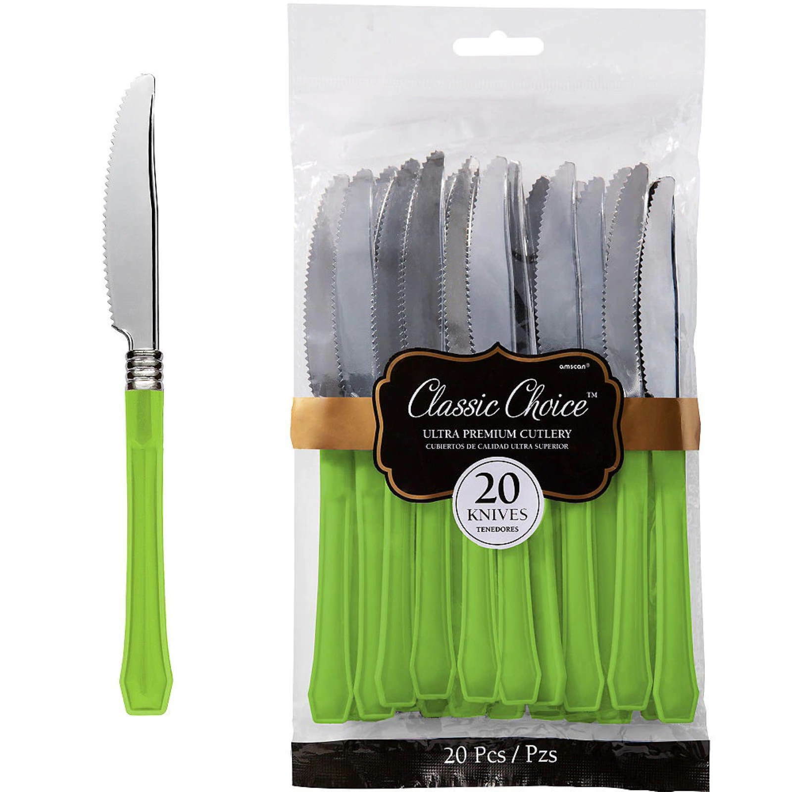 Lime Green Premium Plastic Knives (Pack of 20)