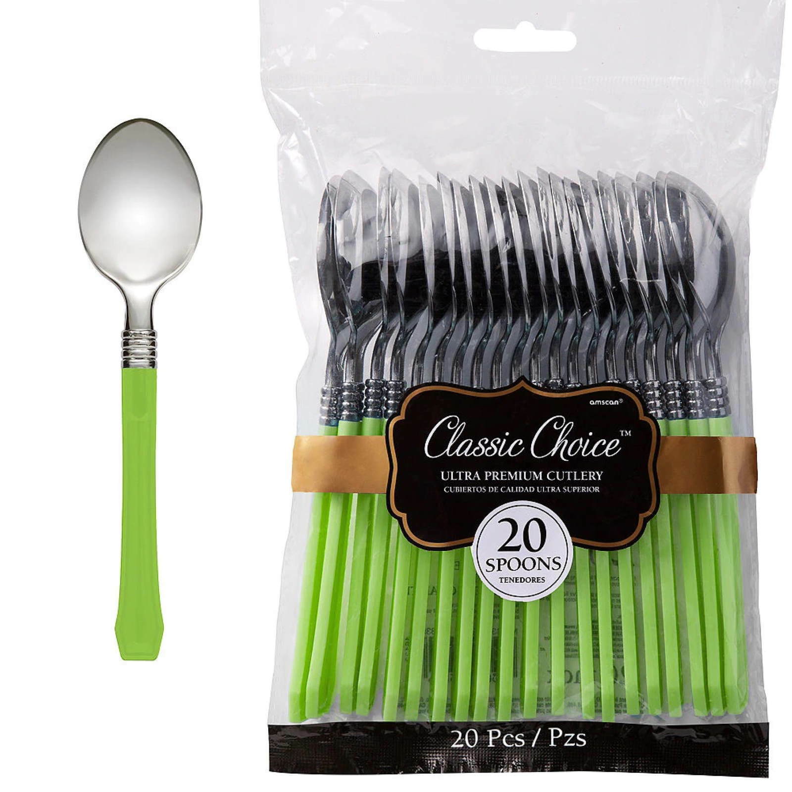 Lime Green Premium Plastic Spoons (Pack of 20)