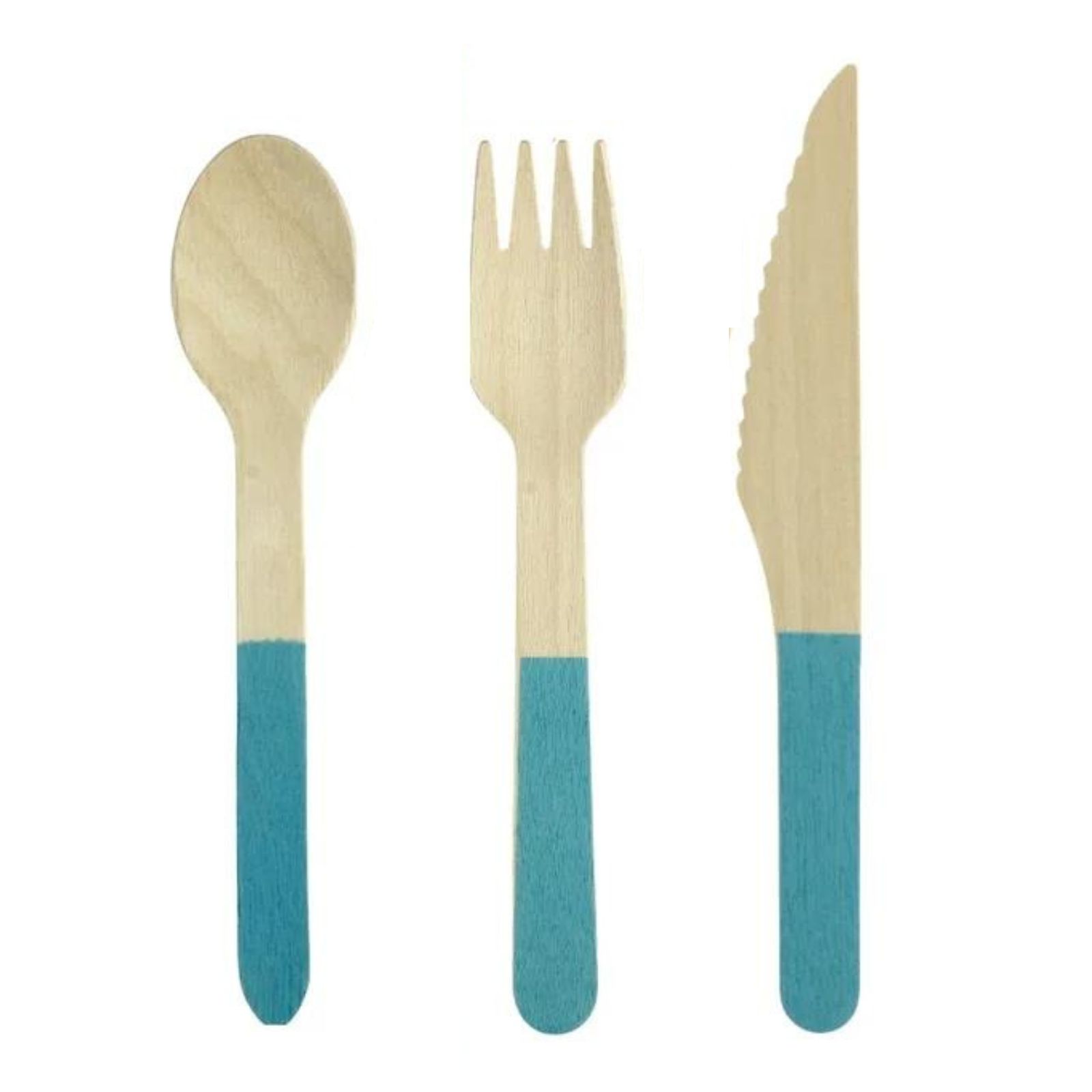 Wooden Dipped Cutlery Set Light Blue (30 Piece)