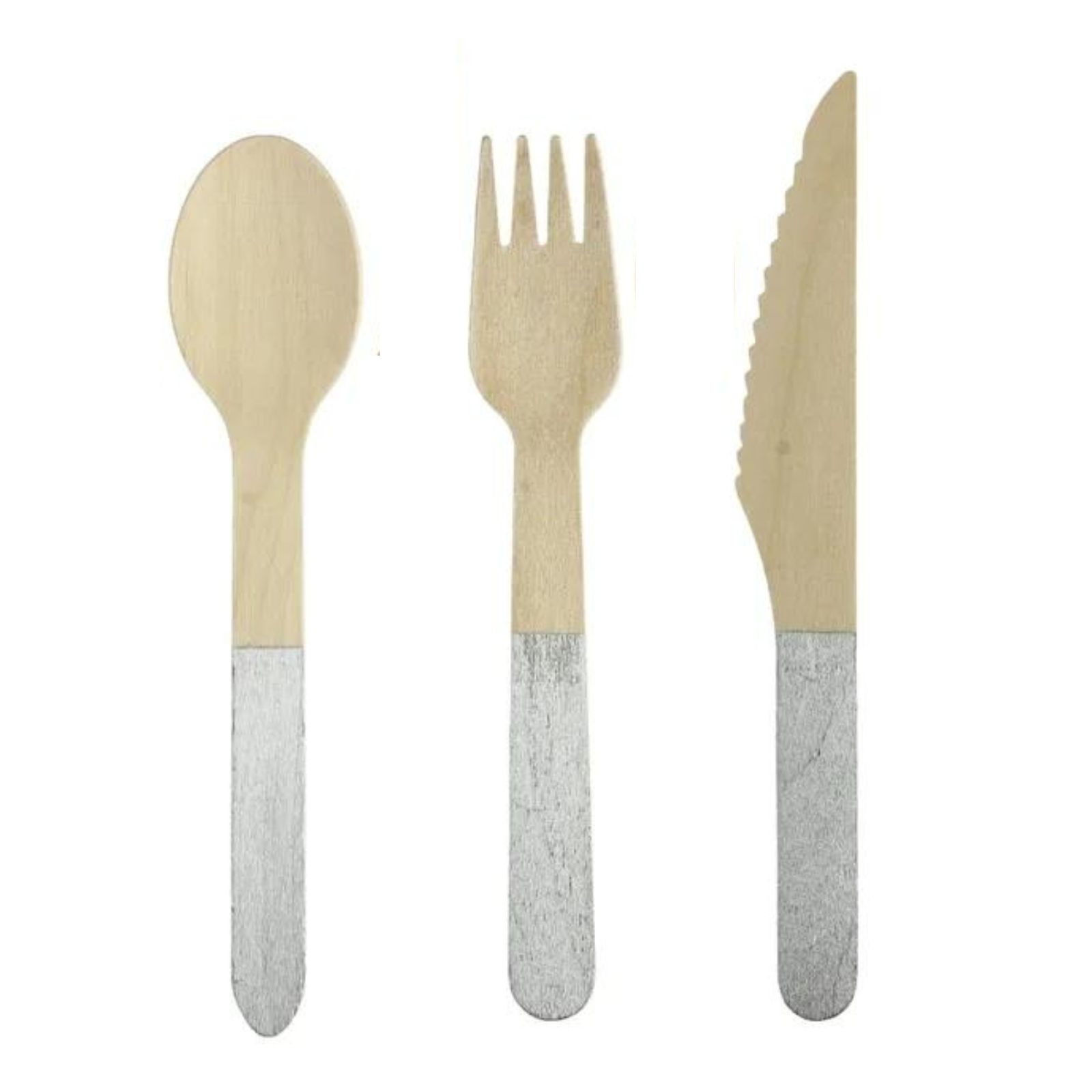 Wooden Dipped Cutlery Set Silver (30 Piece)