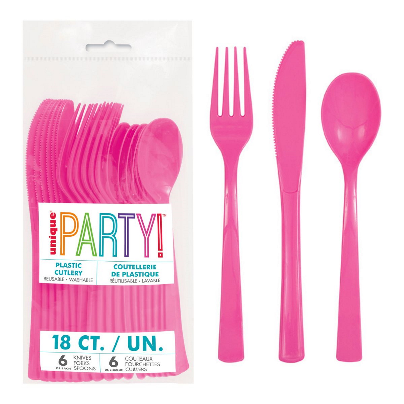 Hot Pink Reusable Plastic Cutlery (Pack of 18) 