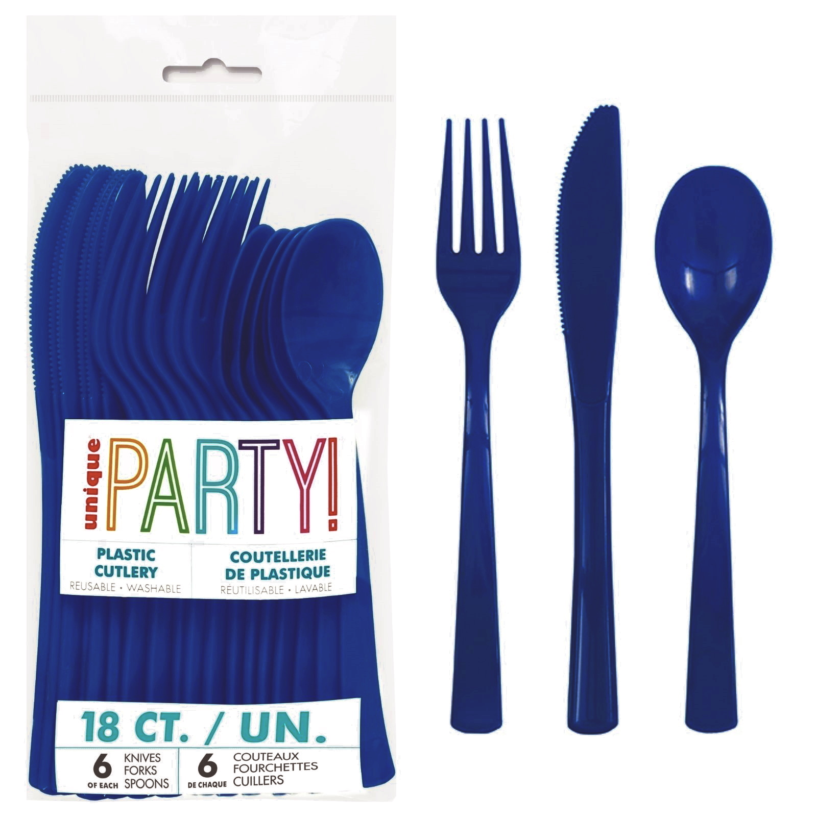 Navy Blue Reusable Plastic Cutlery (Pack of 18)
