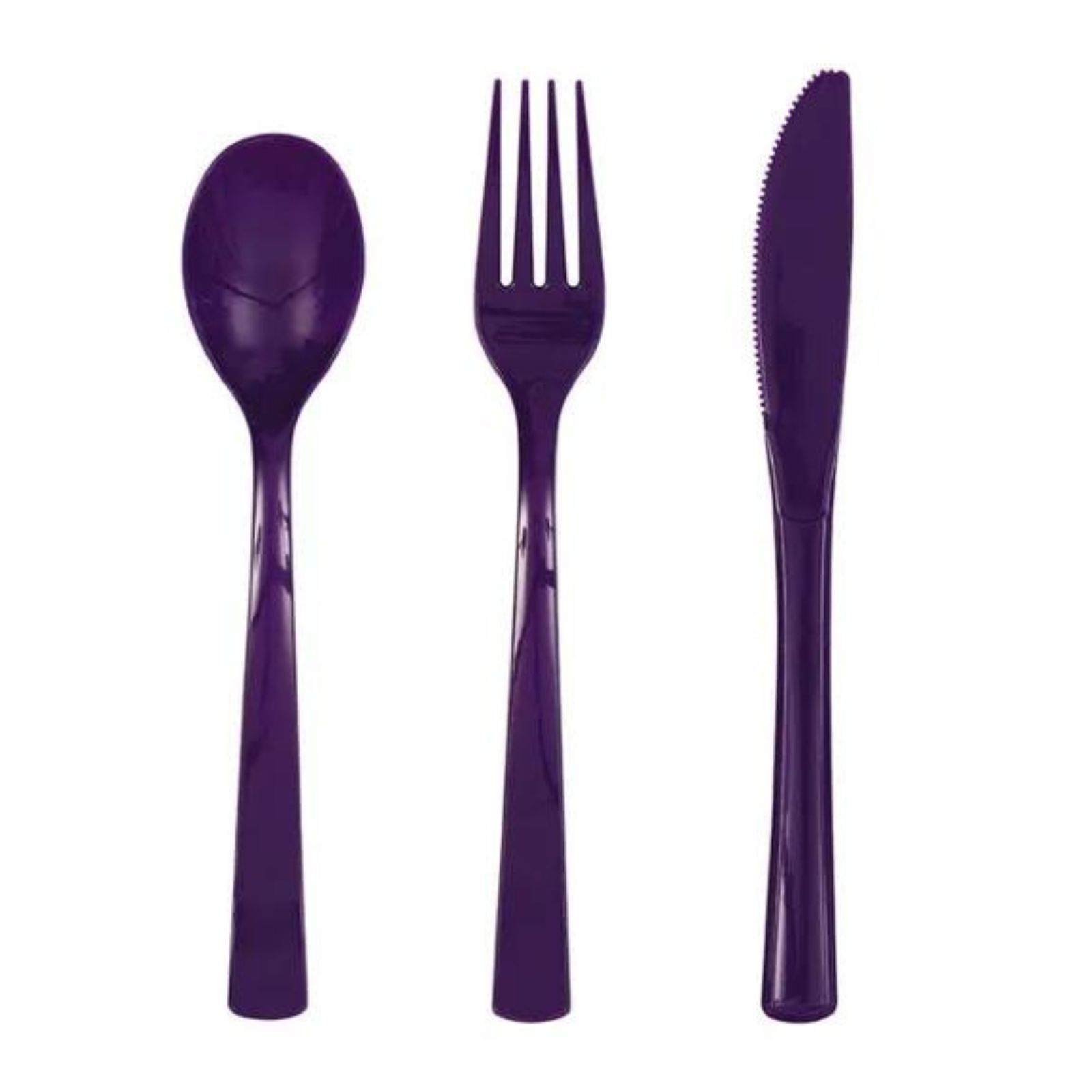 Deep Purple Reusable Plastic Cutlery (Pack of 18)